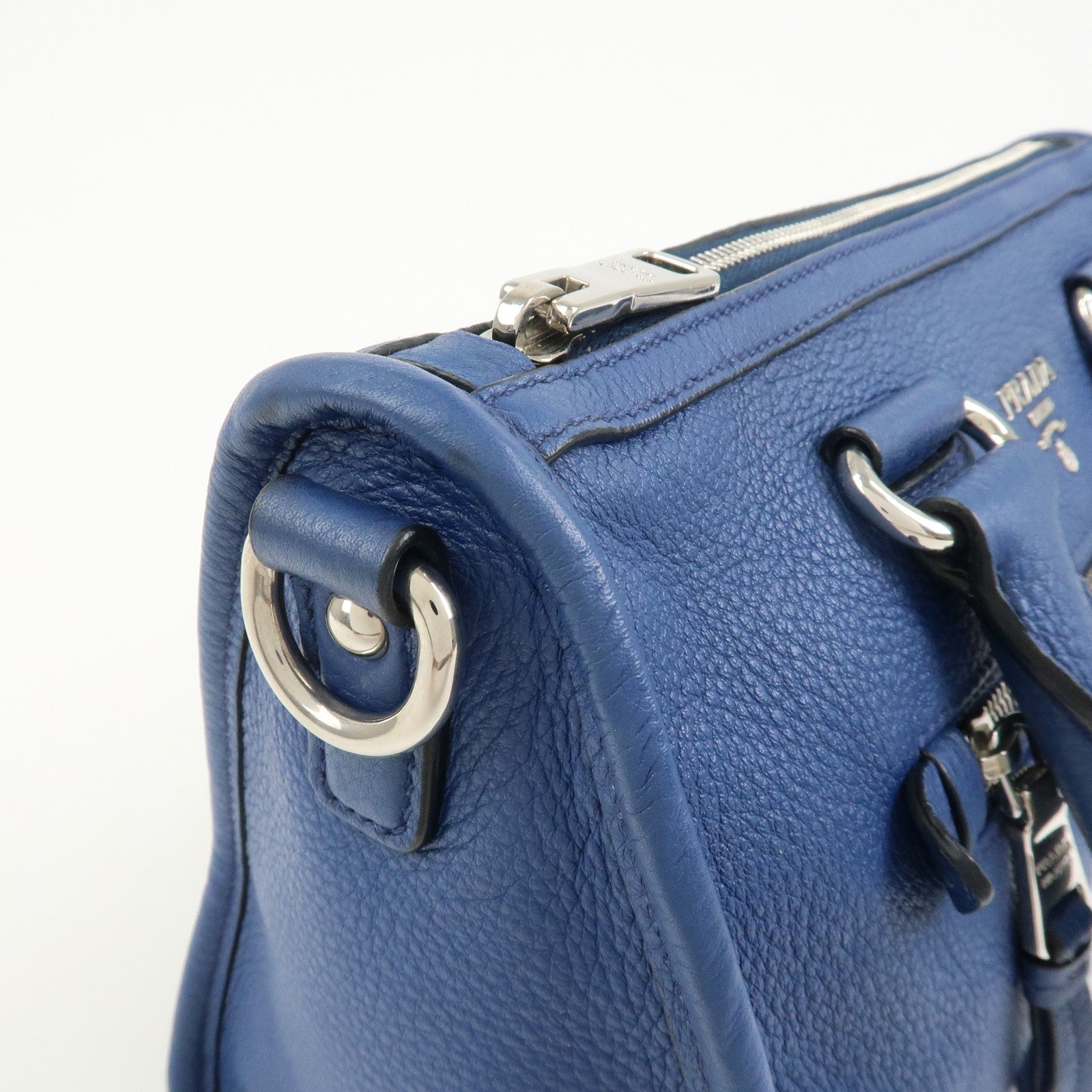 PRADA Leather 2Way Bag Hand Bag Shoulder Bag Blue Silver
