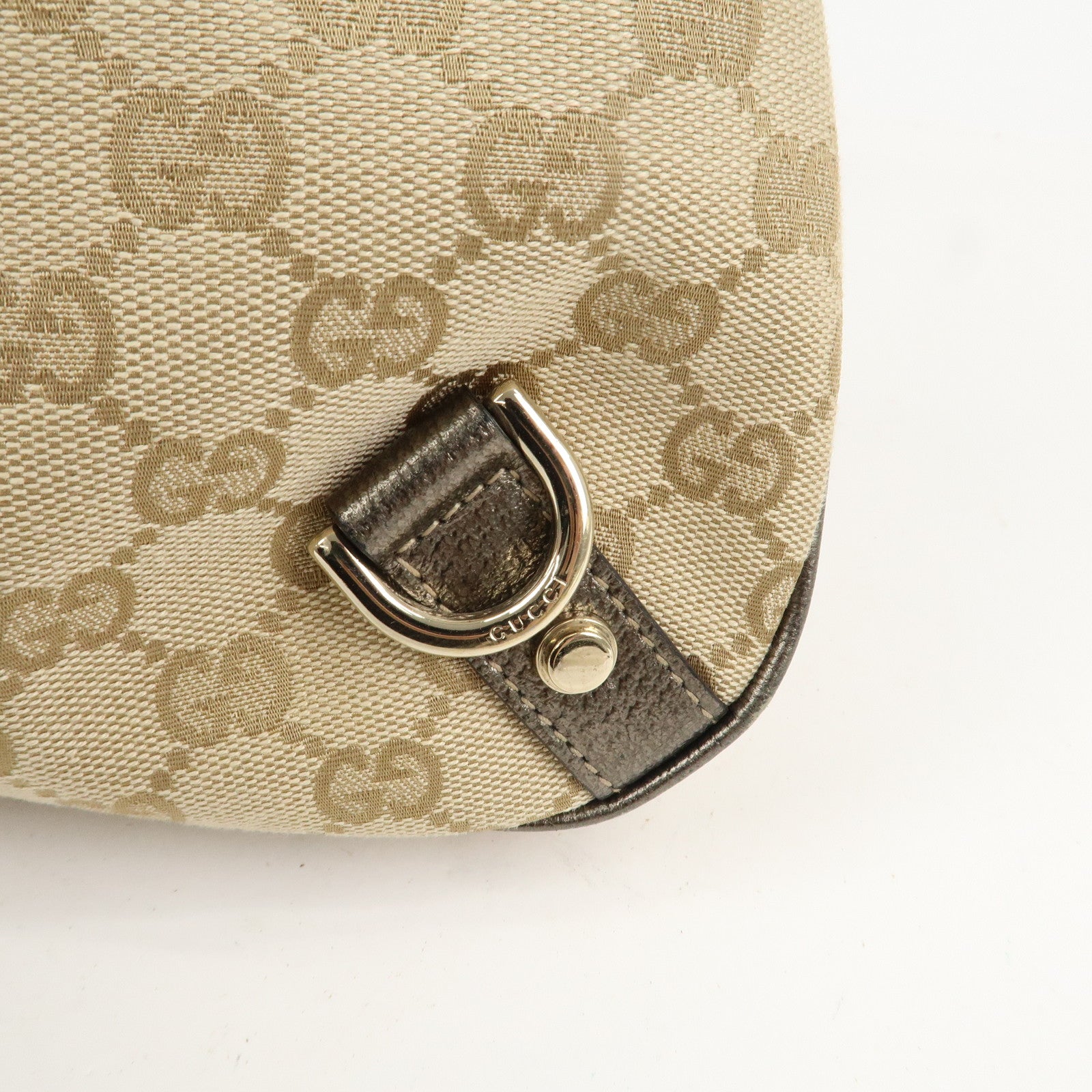 GUCCI Abbey Canvas Leather Shoulder Bag Beige Silver Gray 130737