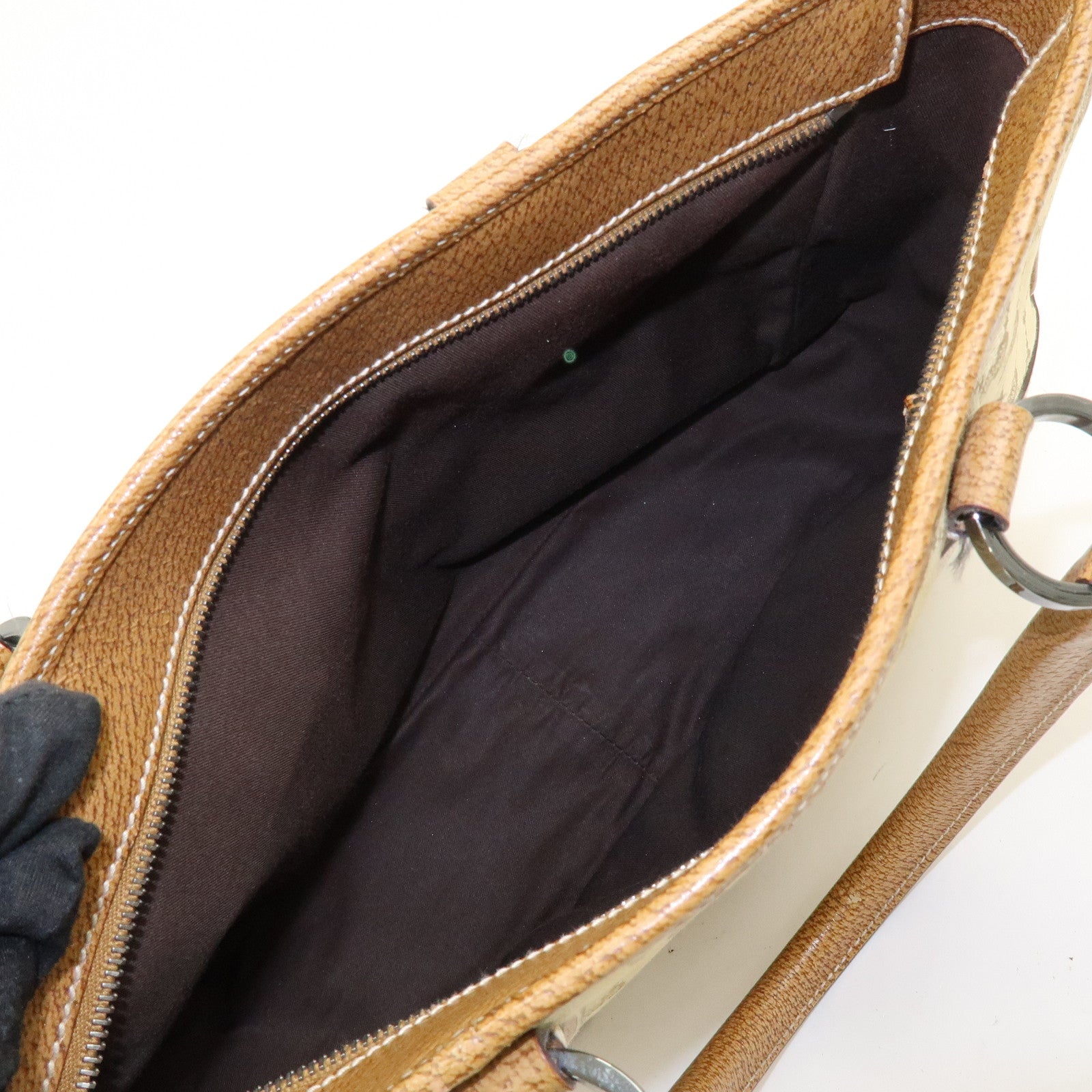 GUCCI GG Canvas Leather Tote Bag Hand Bag Beige Camel 113011