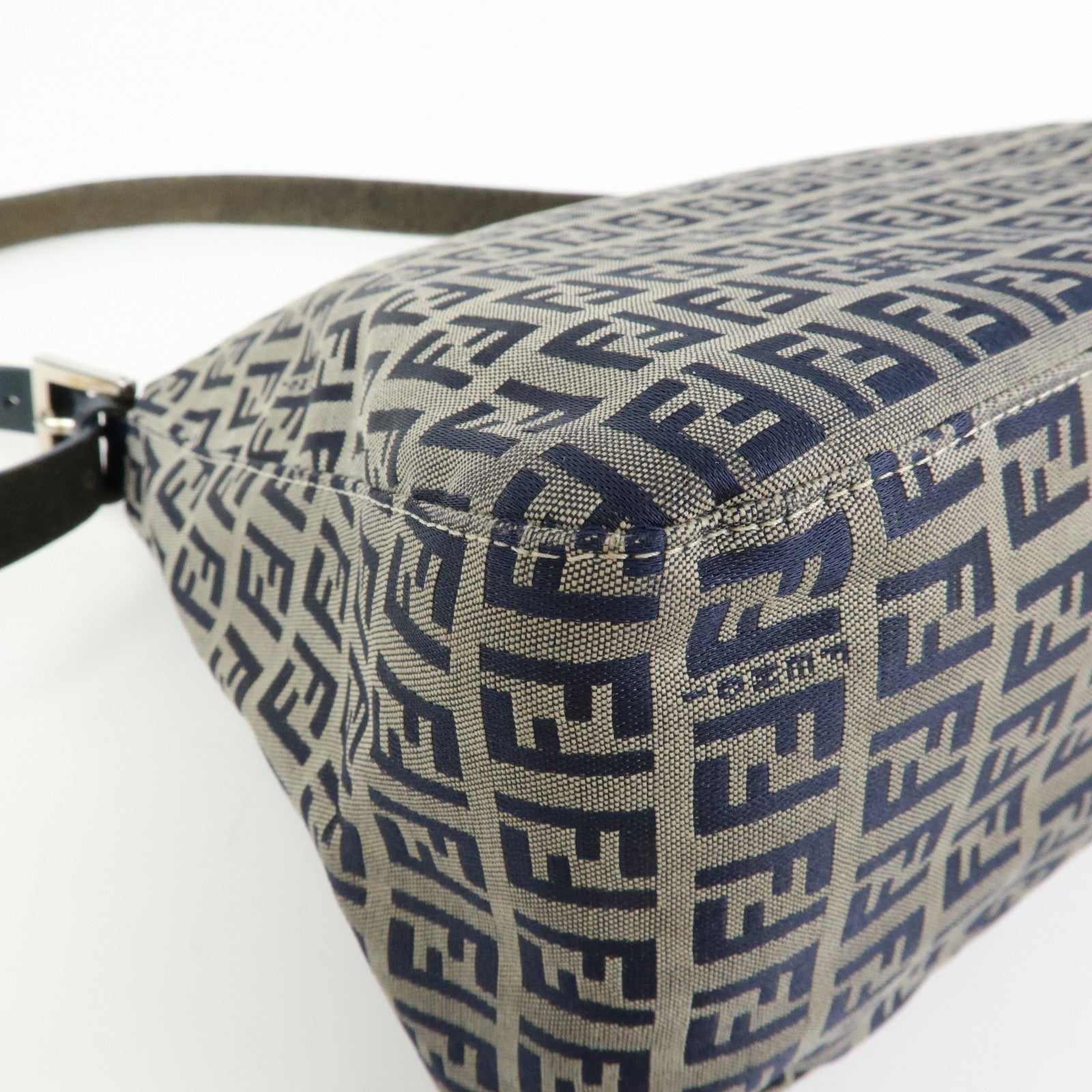 FENDI Mamma Baguette Zucchino Canvas Shoulder Bag Navy 26325