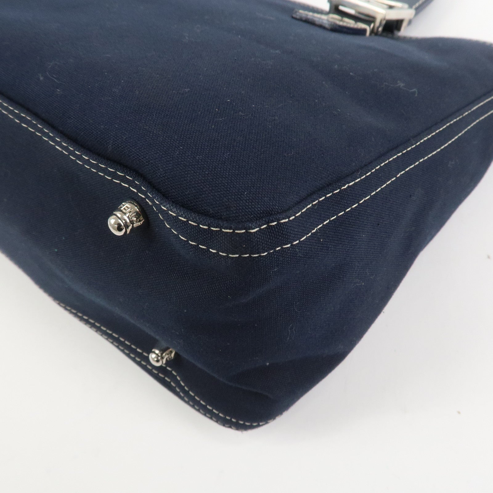 FENDI Canvas Leather Hand Bag Tote Bag Navy 26693