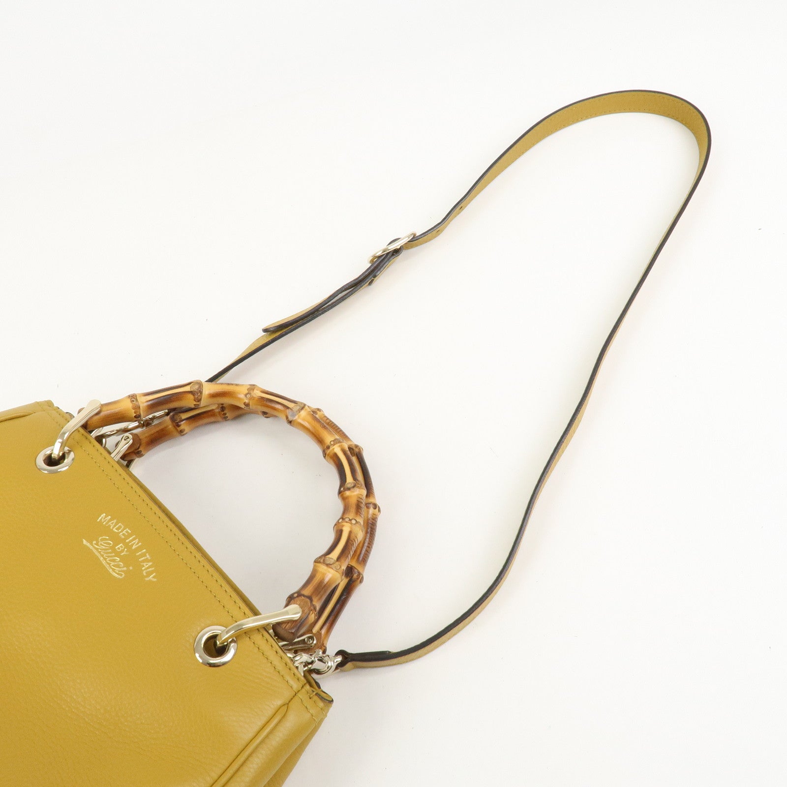 GUCCI Bamboo Leather 2Way Bag Tote Shoulder Bag Mustard 336032