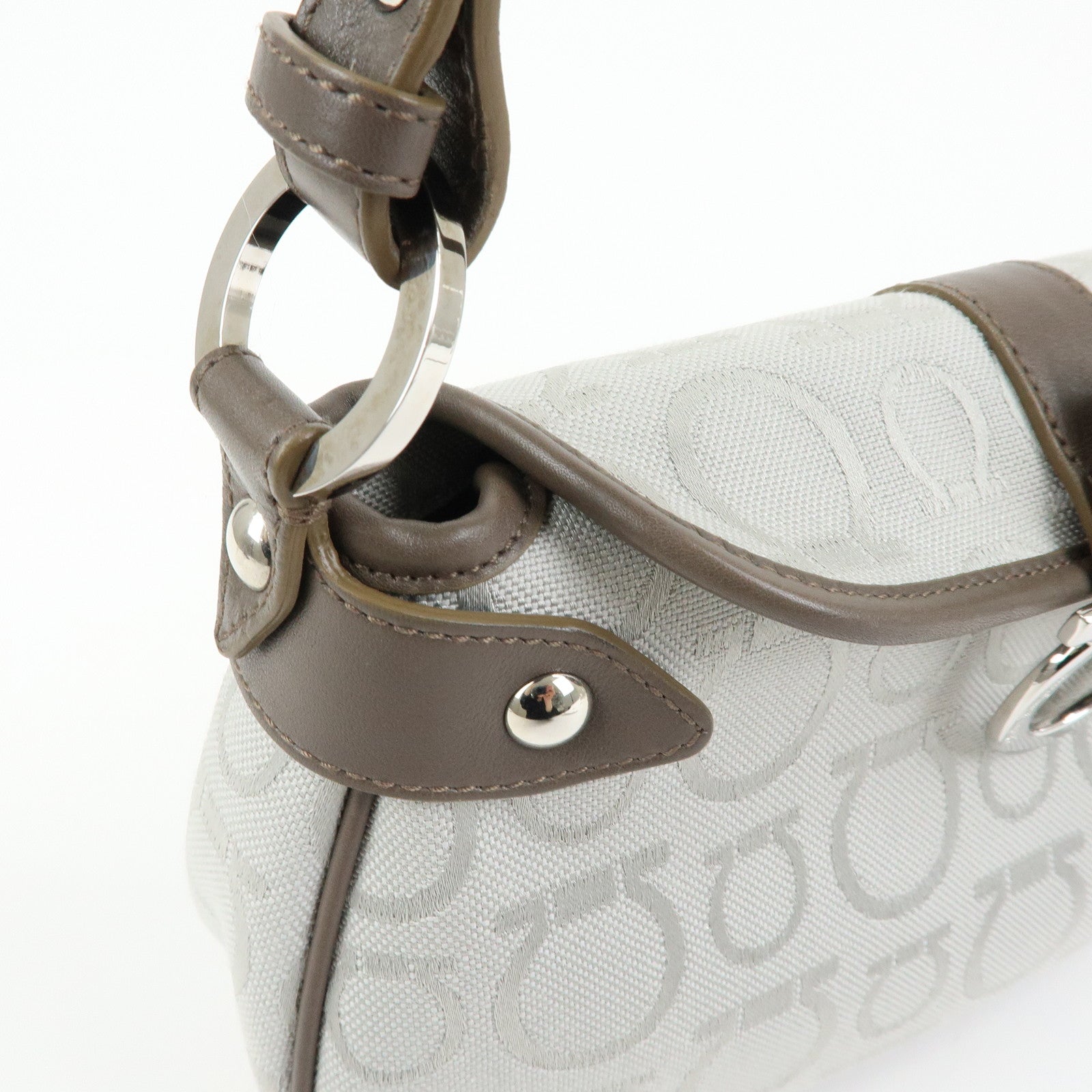 Ferragamo Gancini Canvas Leather Shoulder Bag Hand Bag Gray Brown