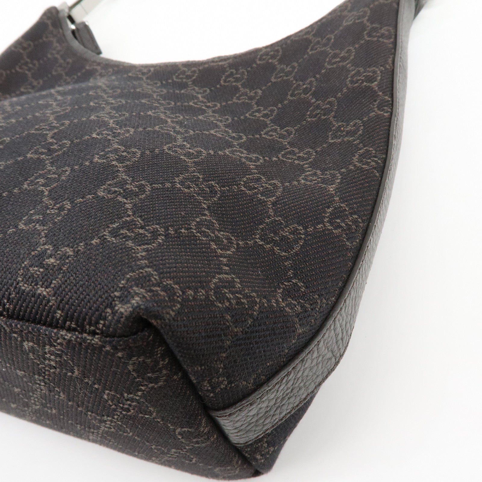 GUCCI GG Denim Leather Shoulder Bag Hand Bag Dark Brown 28335
