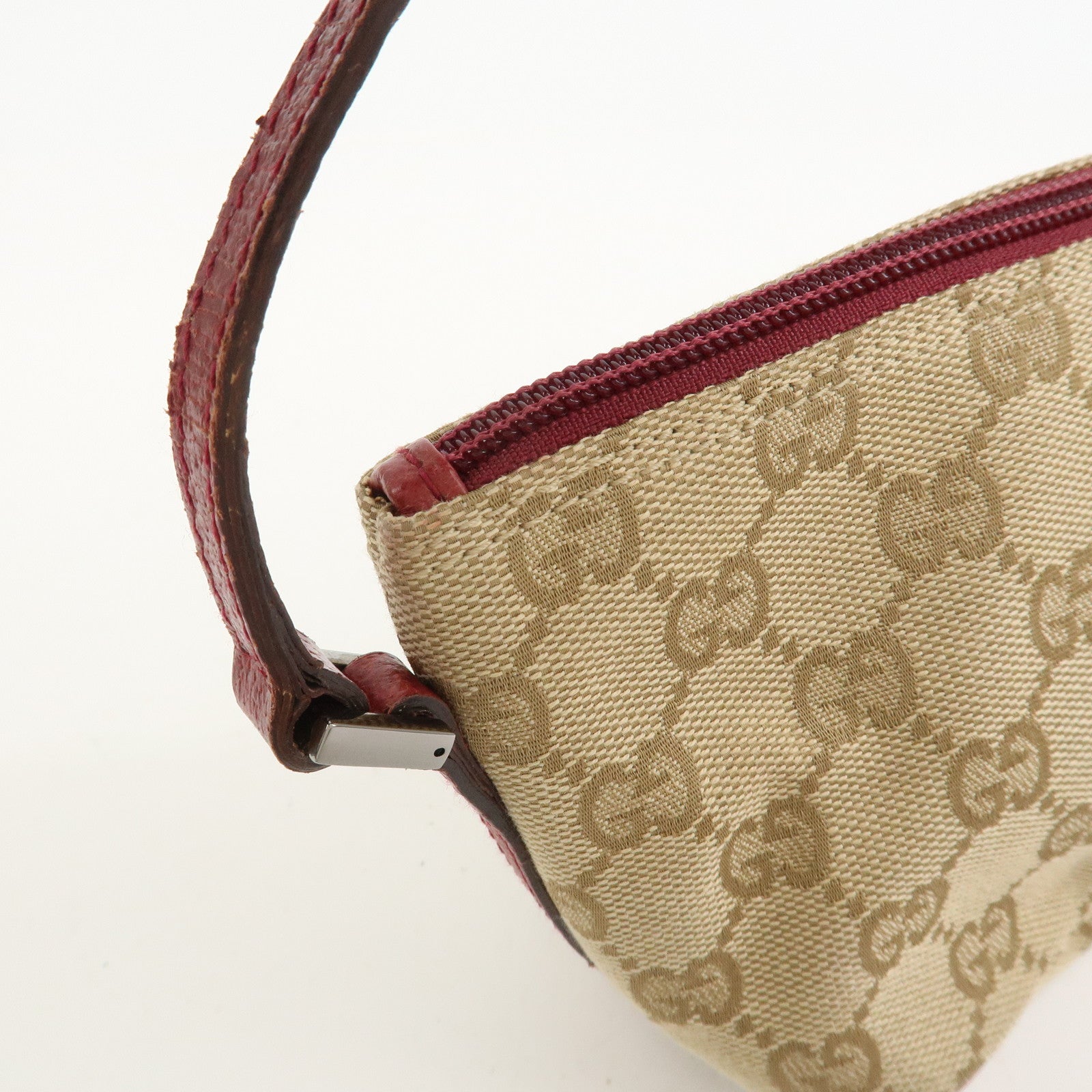 GUCCI Boat Bag GG Canvas Leather Shoulder Bag Beige Pink 07198