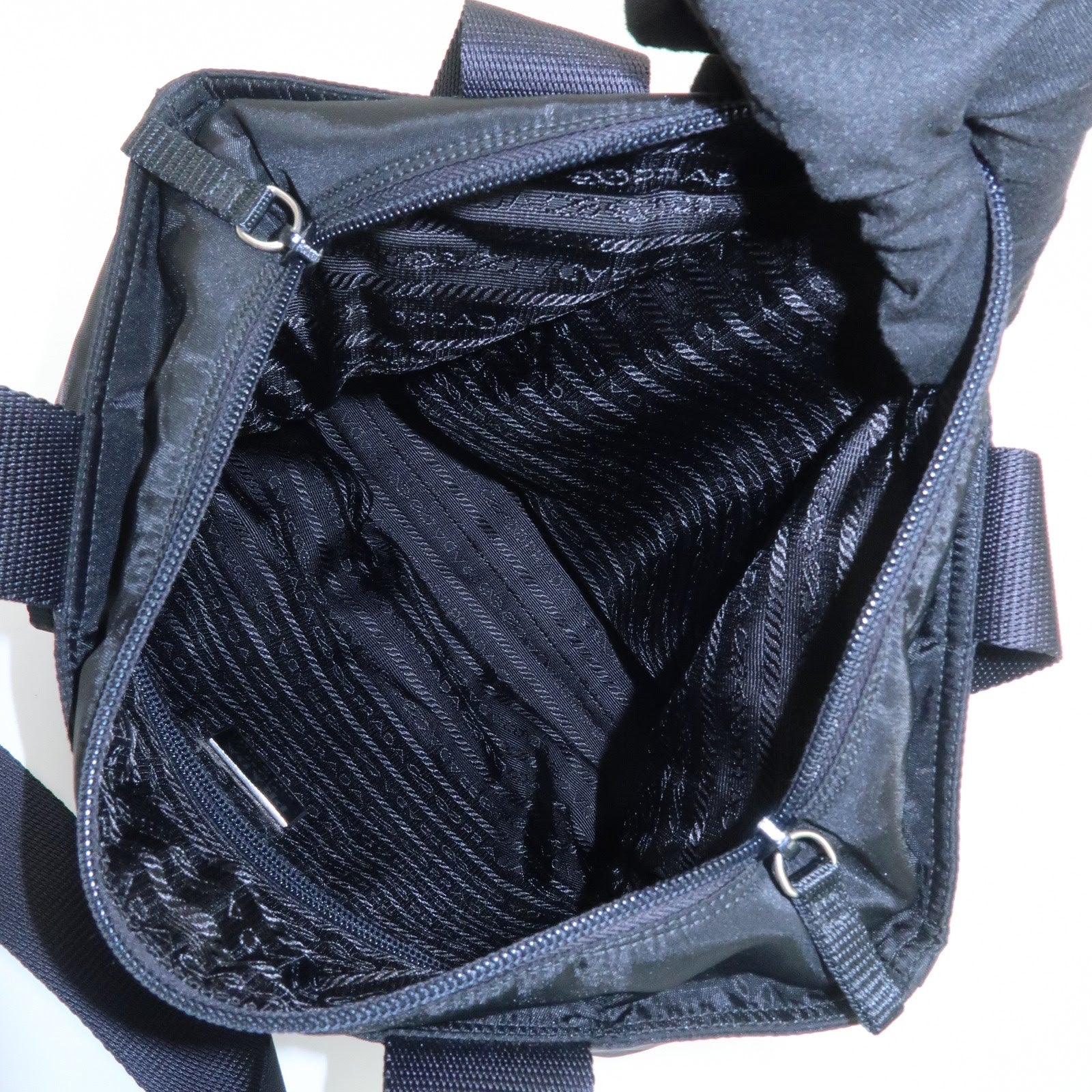 PRADA Triangle Logo Nylon Tote Bag Shoulder Bag Hand Bag Black
