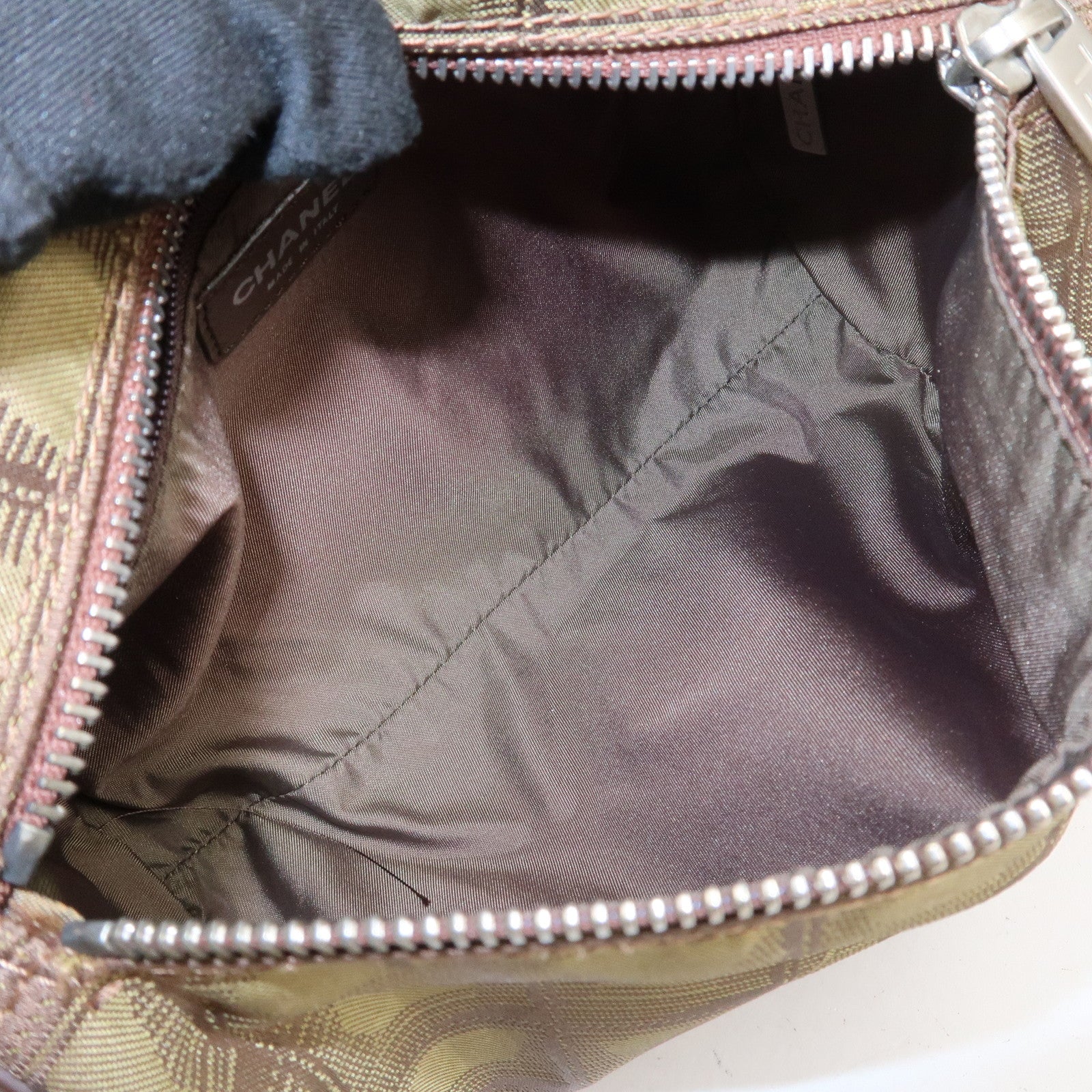 CHANEL New Travel Line Nylon Jacquard Shoulder Bag Khaki Used