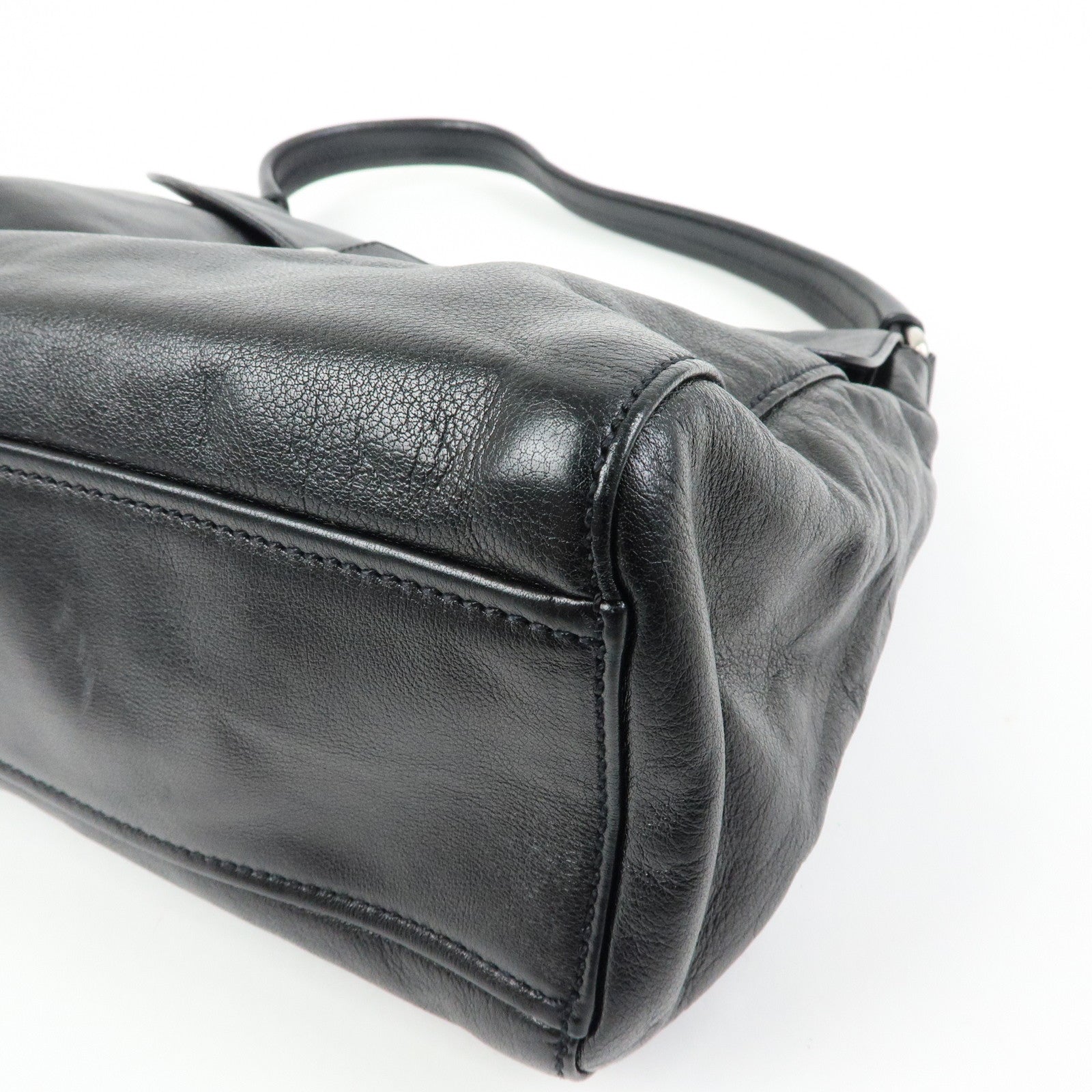 PRADA Triangle Logo Leather Hand Bag Shoulder Bag Black