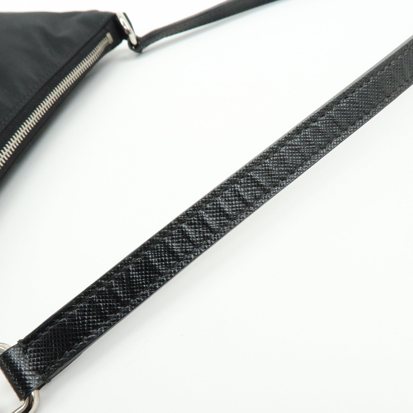 PRADA Triangle Logo Leather Shoulder Bag Hand Bag Black