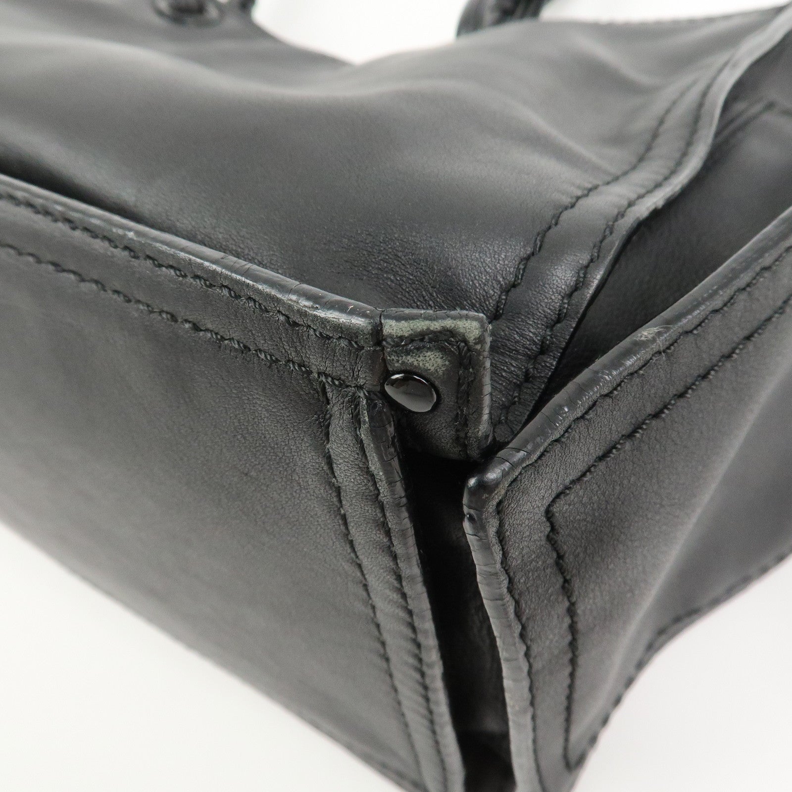 LOEWE Logo Leather Shopper Tote Bag Shoulder Bag Hand Bag Black