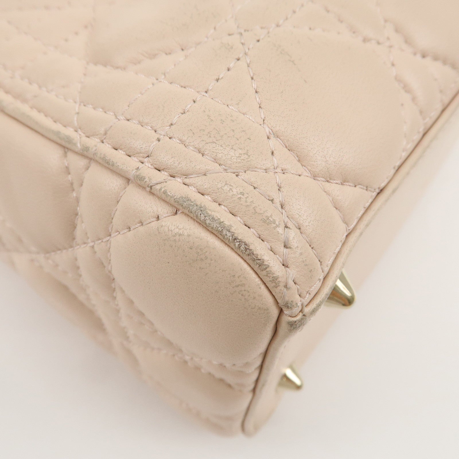 Christian Dior Cannage Leather 2Way Bag Shoulder Bag Pink Beige Used