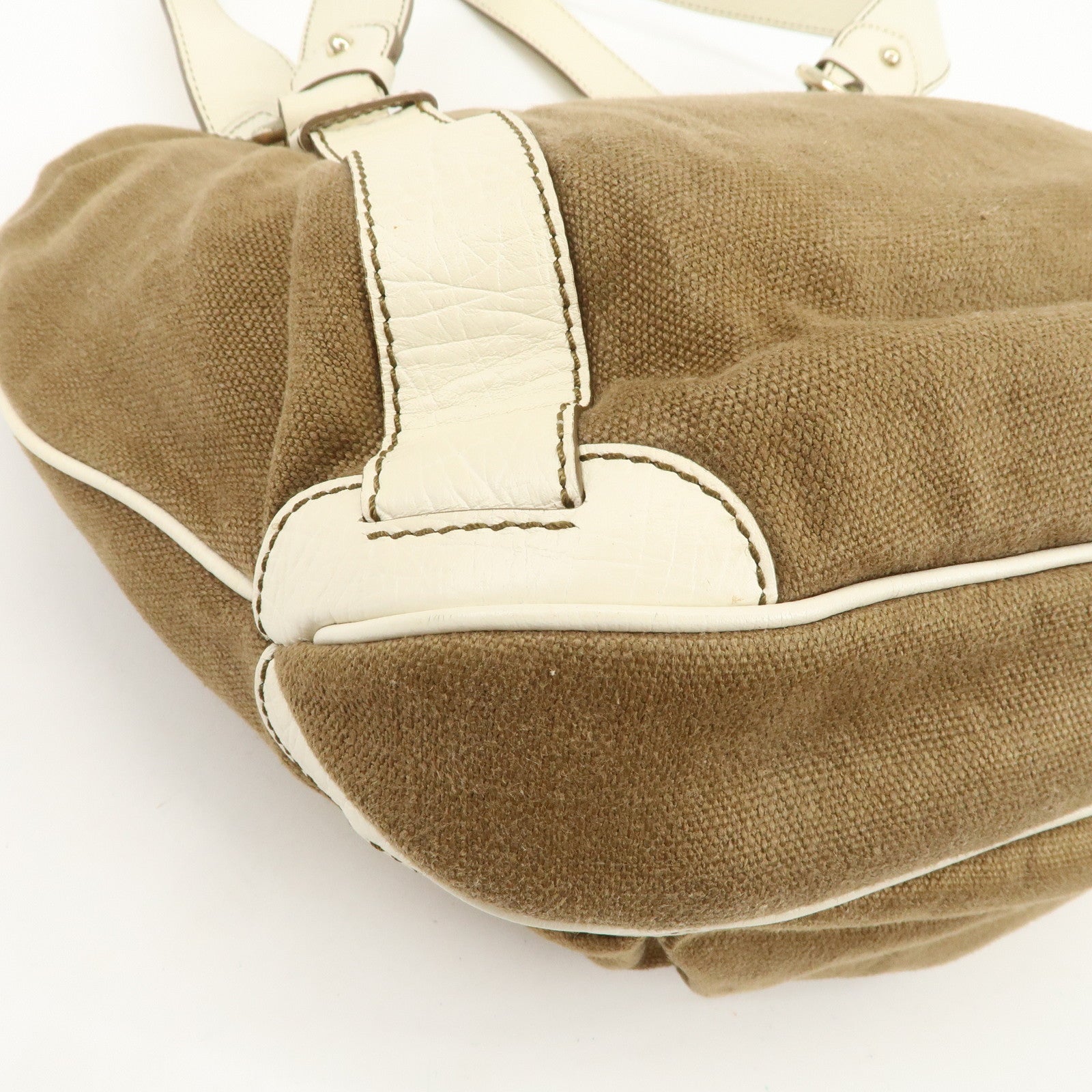 CELINE Logo Canvas Leather Tote Bag Shoulder Bag Brown Ivory