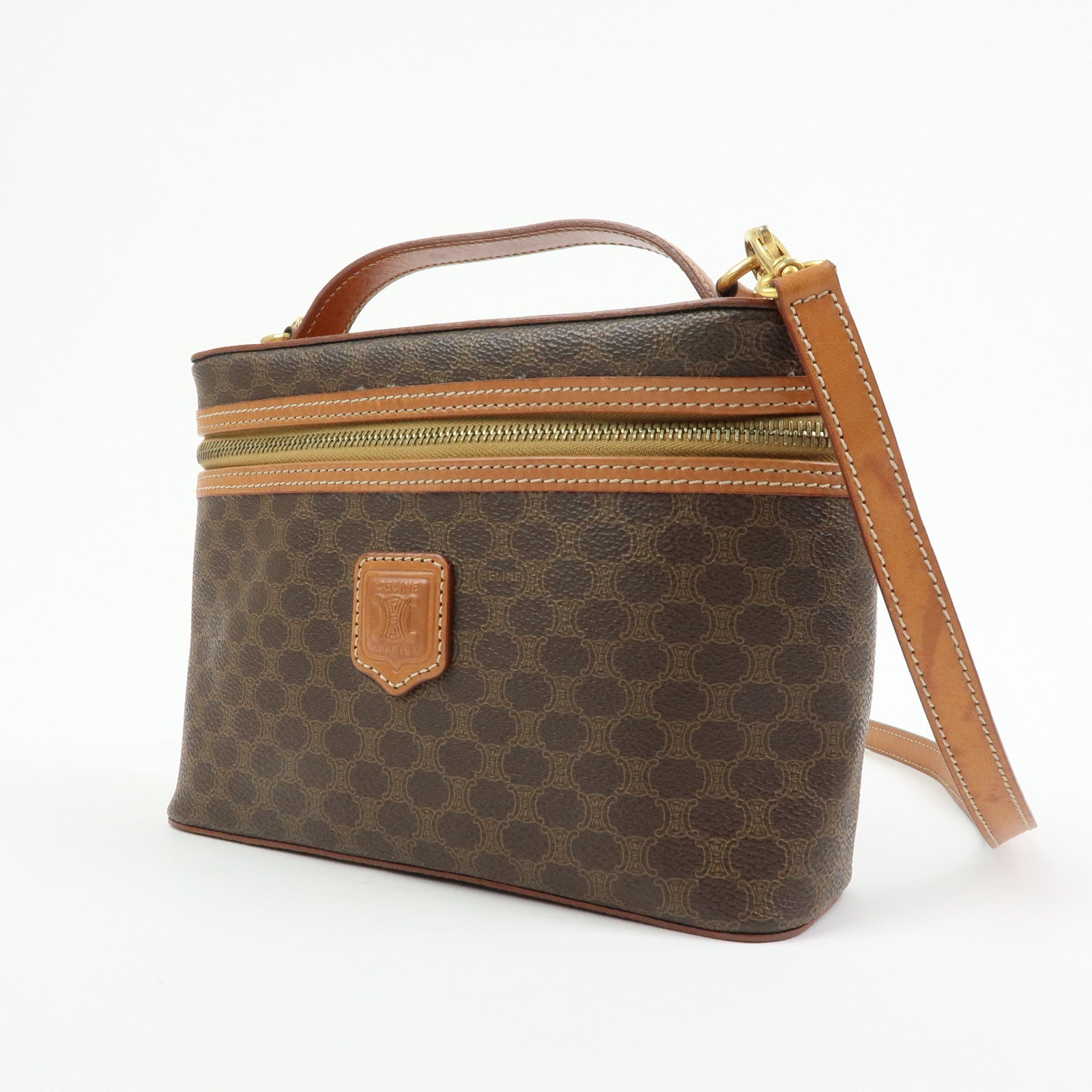 CELINE Macadam PVC Leather 2Way Bag Hand Shoulder Bag Pouch Brown