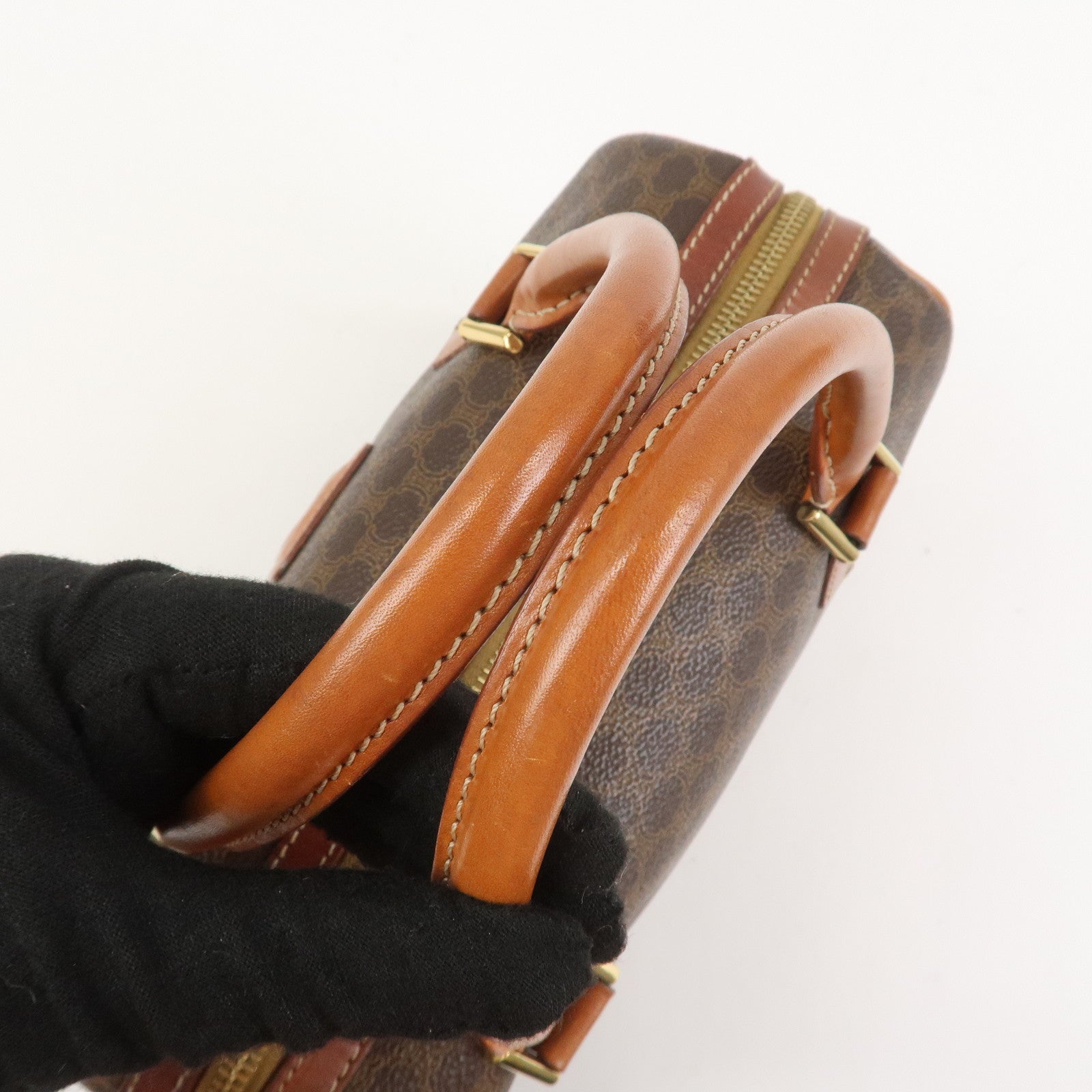 CELINE Macadam PVC Leather Boston Bag Hand Bag Brown