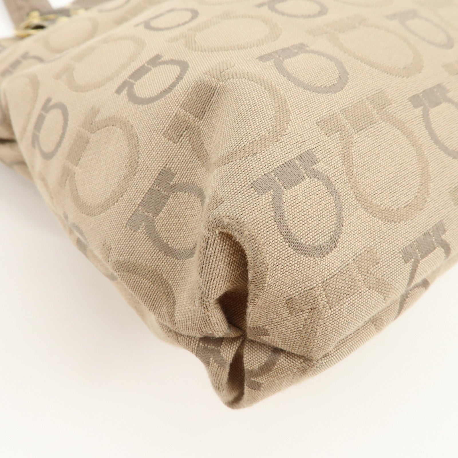 Ferragamo Gancini Canvas Leather Shoulder Bag Tote Bag Brown