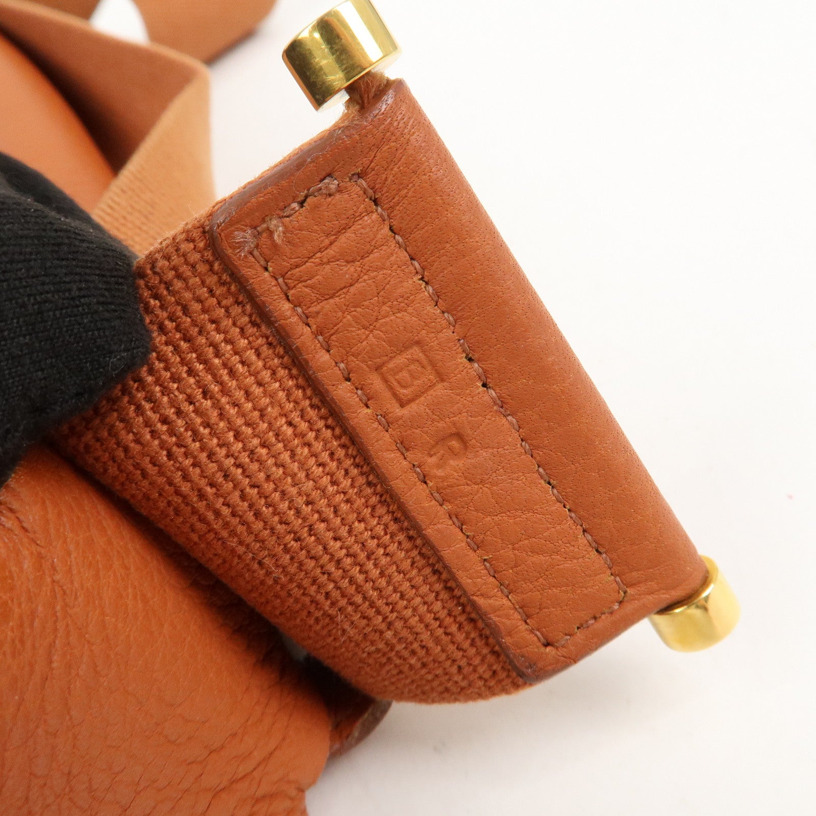 HERMES Toile Ash Leather □B Stamped Sac Shoulder Bag Brown