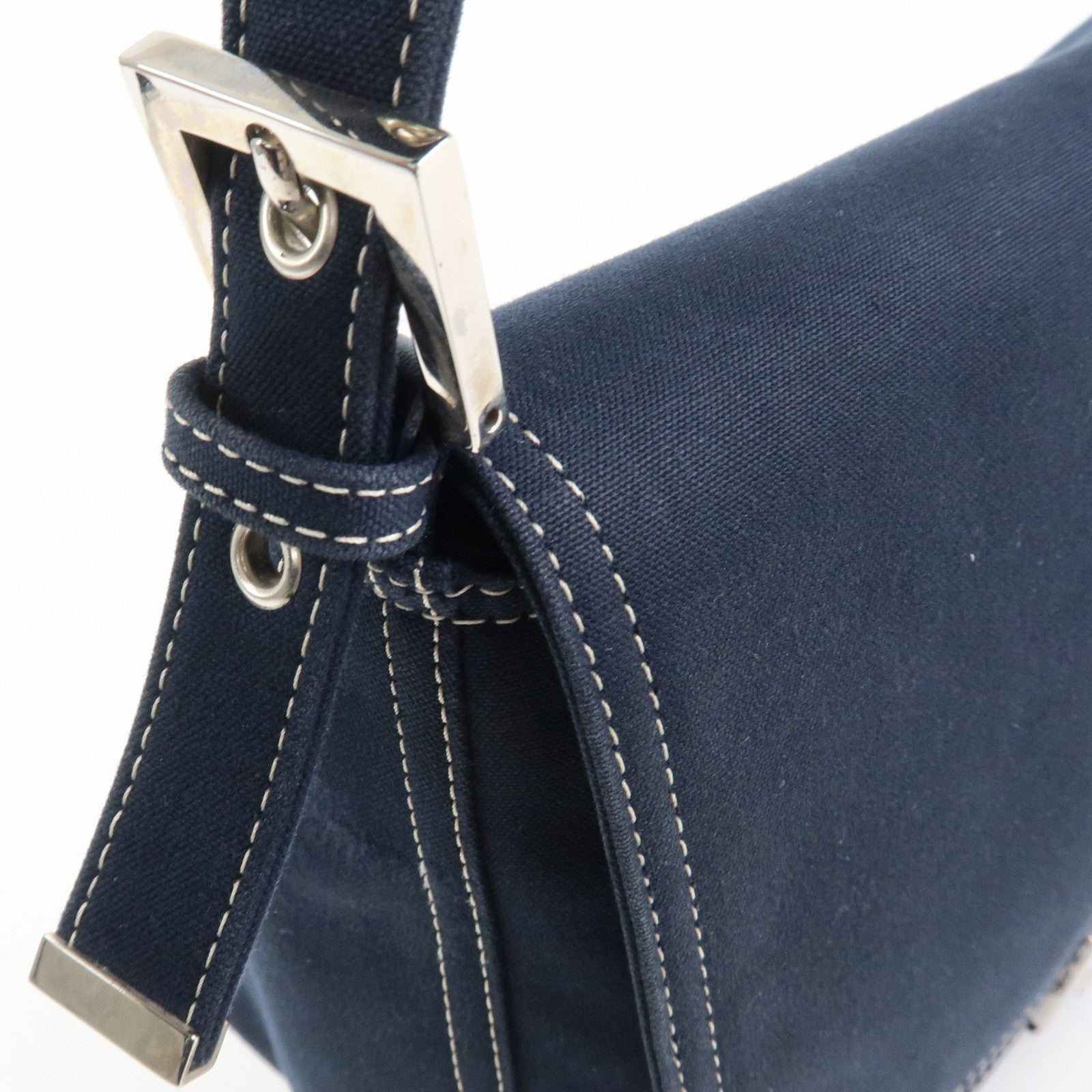 FENDI Mamma Baguette Canvas Shoulder Bag Hand Bag Navy 26325