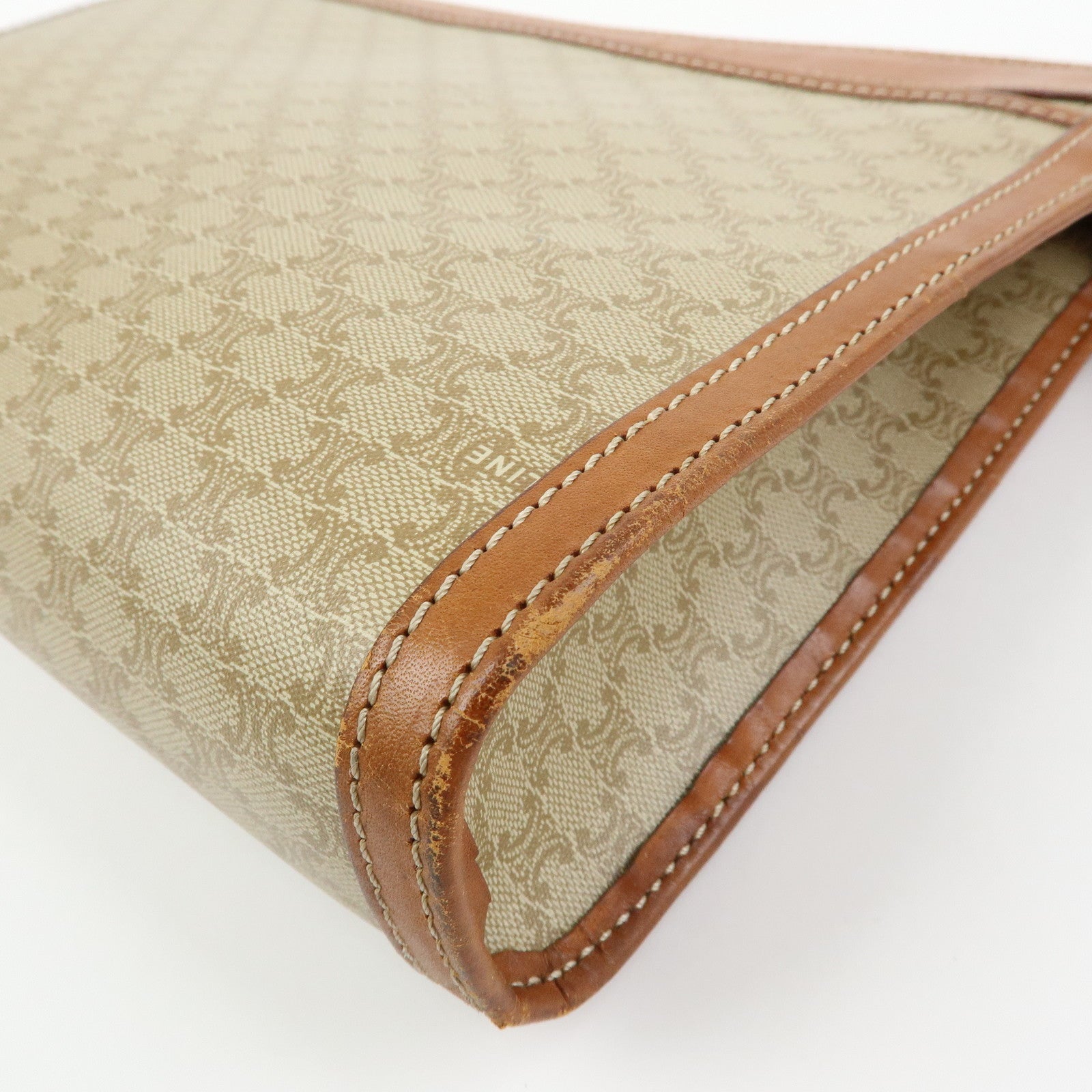 CELINE Macadam PVC Leather Clutch Bag Pouch Beige Brown