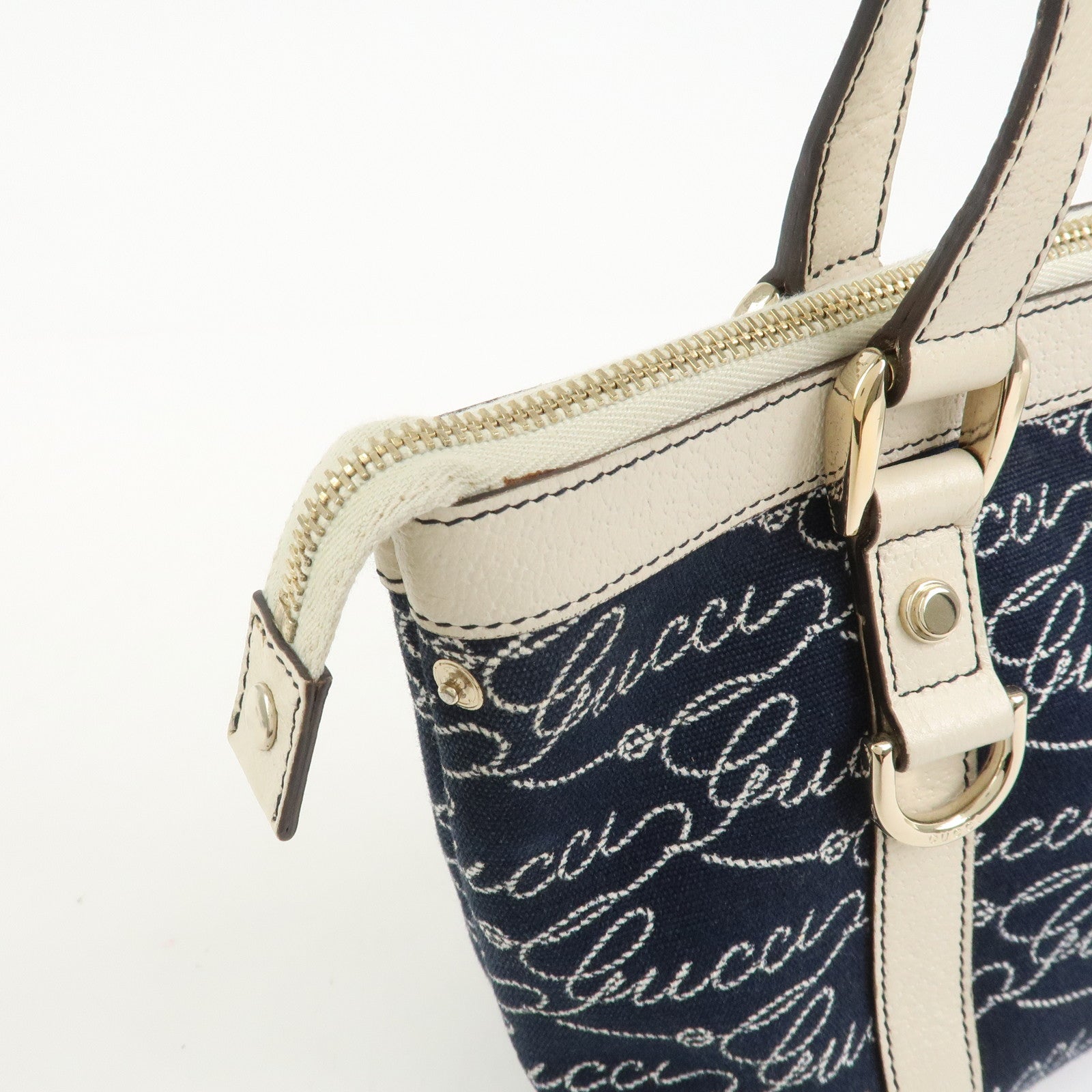 GUCCI Abbey Canvas Leather Tote Bag Shoulder Bag Dark Navy 141471