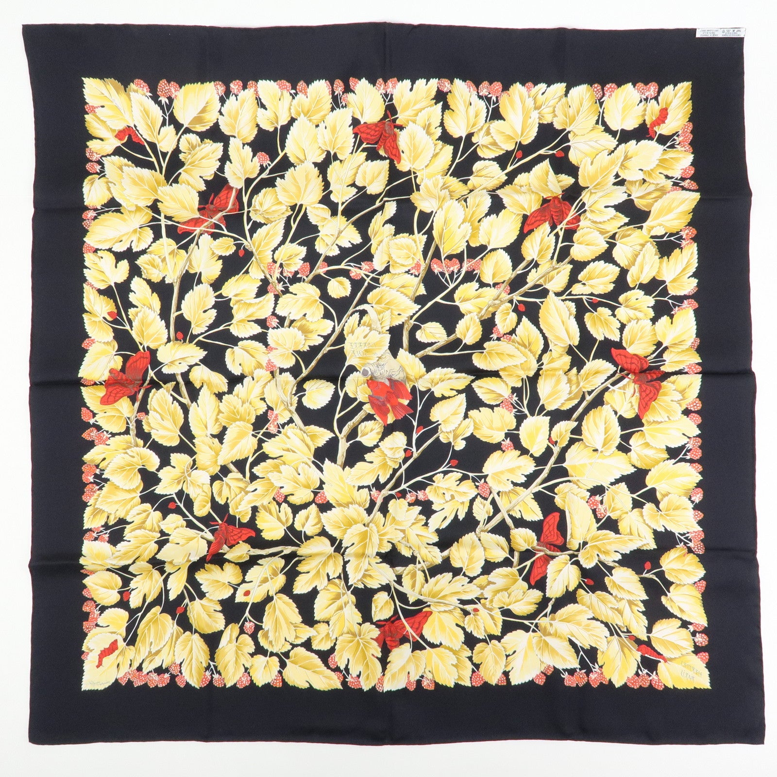 HERMES Carre 90 Silk 100% Scarf l'ARBRE de SOiE Black Light Brown