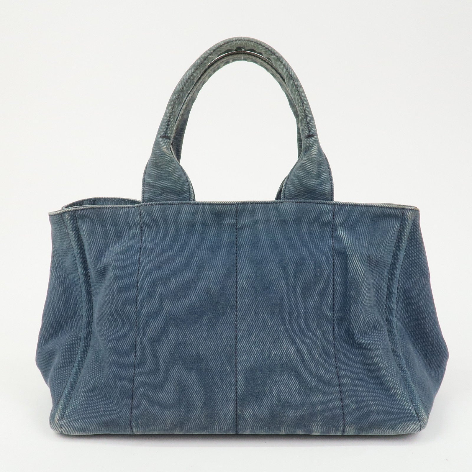 PRADA Logo Canapa Canvas Tote Bag Hand Bag Blue B1877B