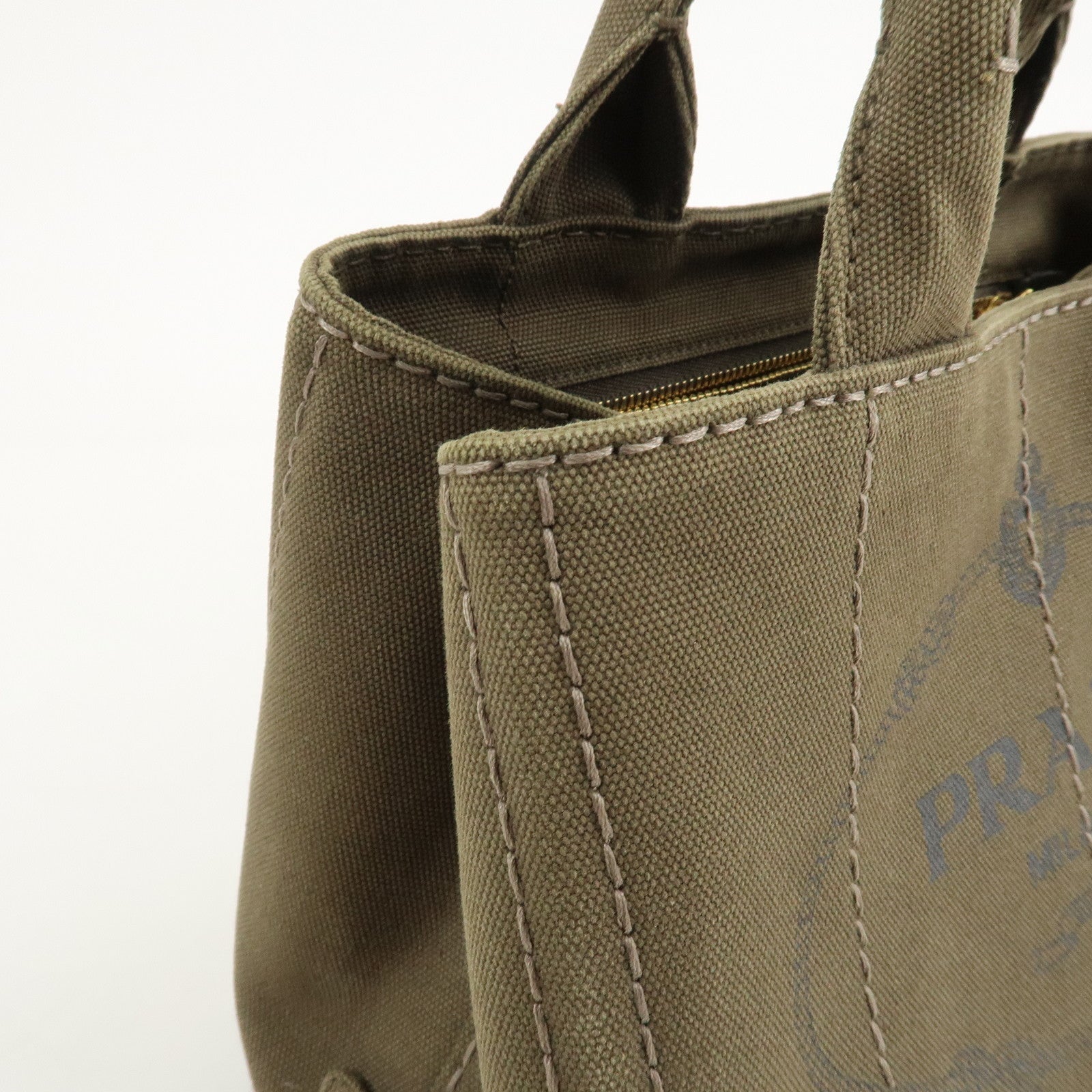 PRADA Logo Canapa Mini Canvas Tote Bag Hand Bag Khaki BN2439