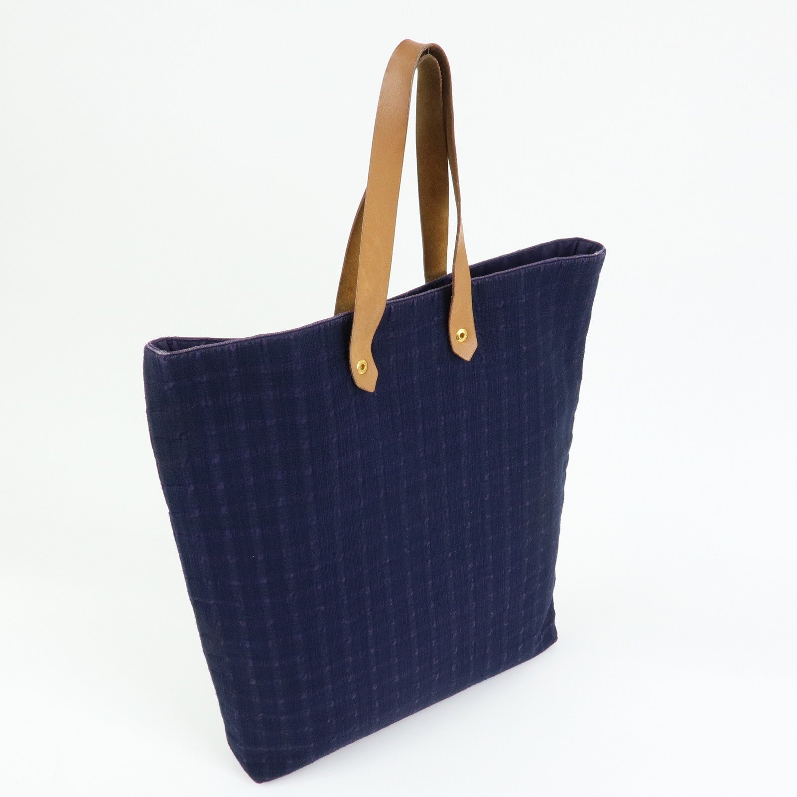 HERMES Amedaba GM Canvas Leather Tote Bag Hand Bag Navy Purple