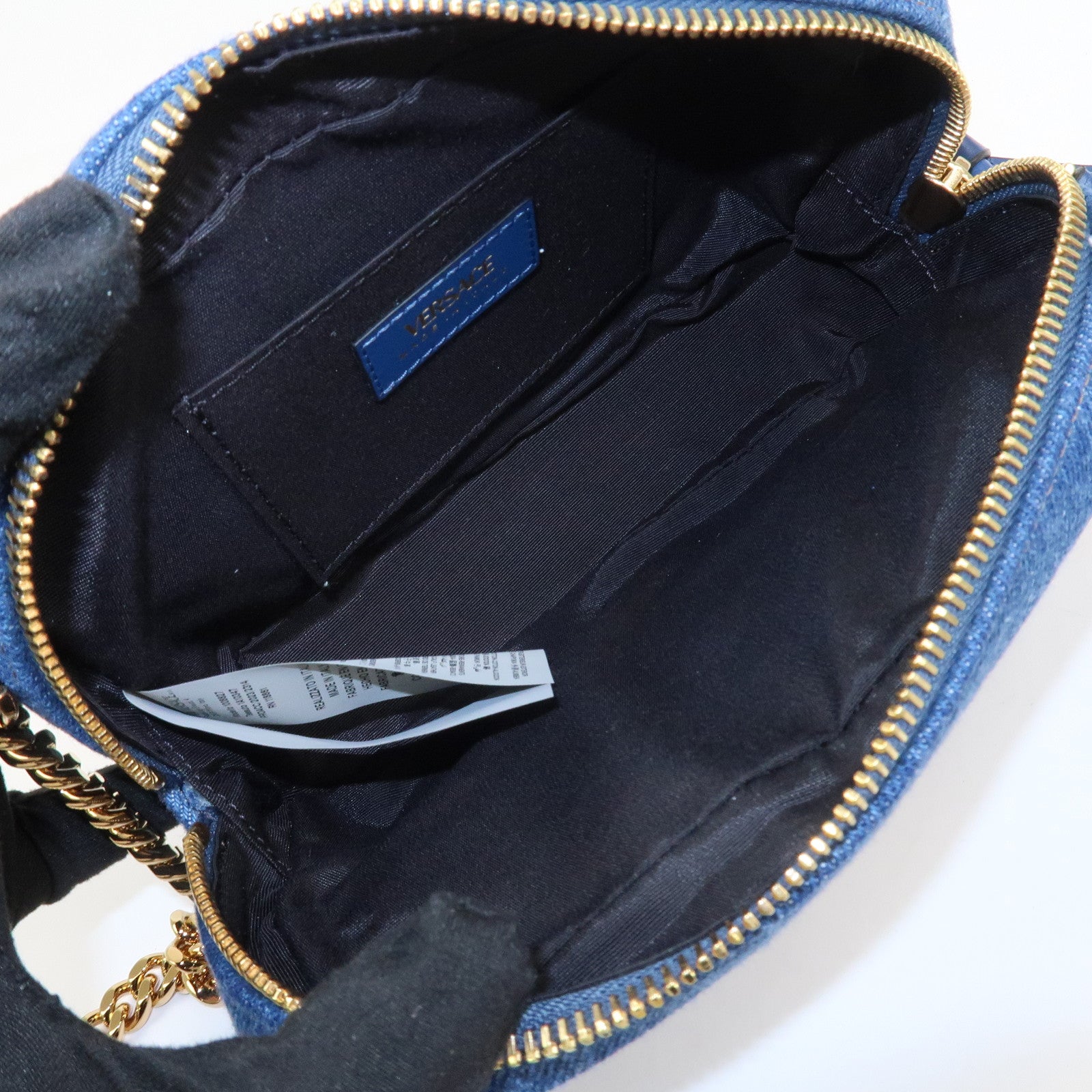 GIANNI VERSACE Denim Leather Chain Shoulder Bag Blue