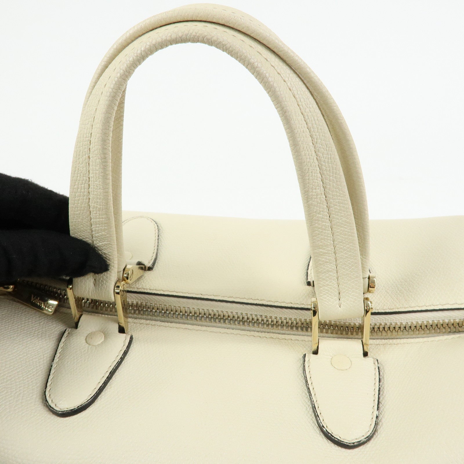 Valextra Babila Medium Leather Hand Bag Boston Bag White