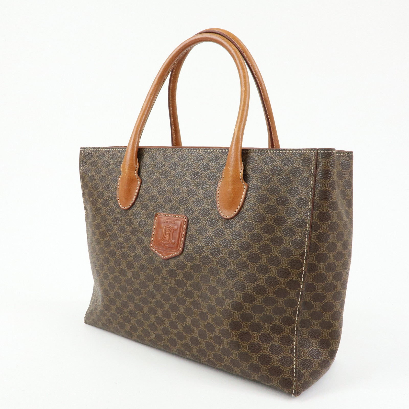 CELINE Macadam PVC Leather Tote Bag Hand Bag Brown