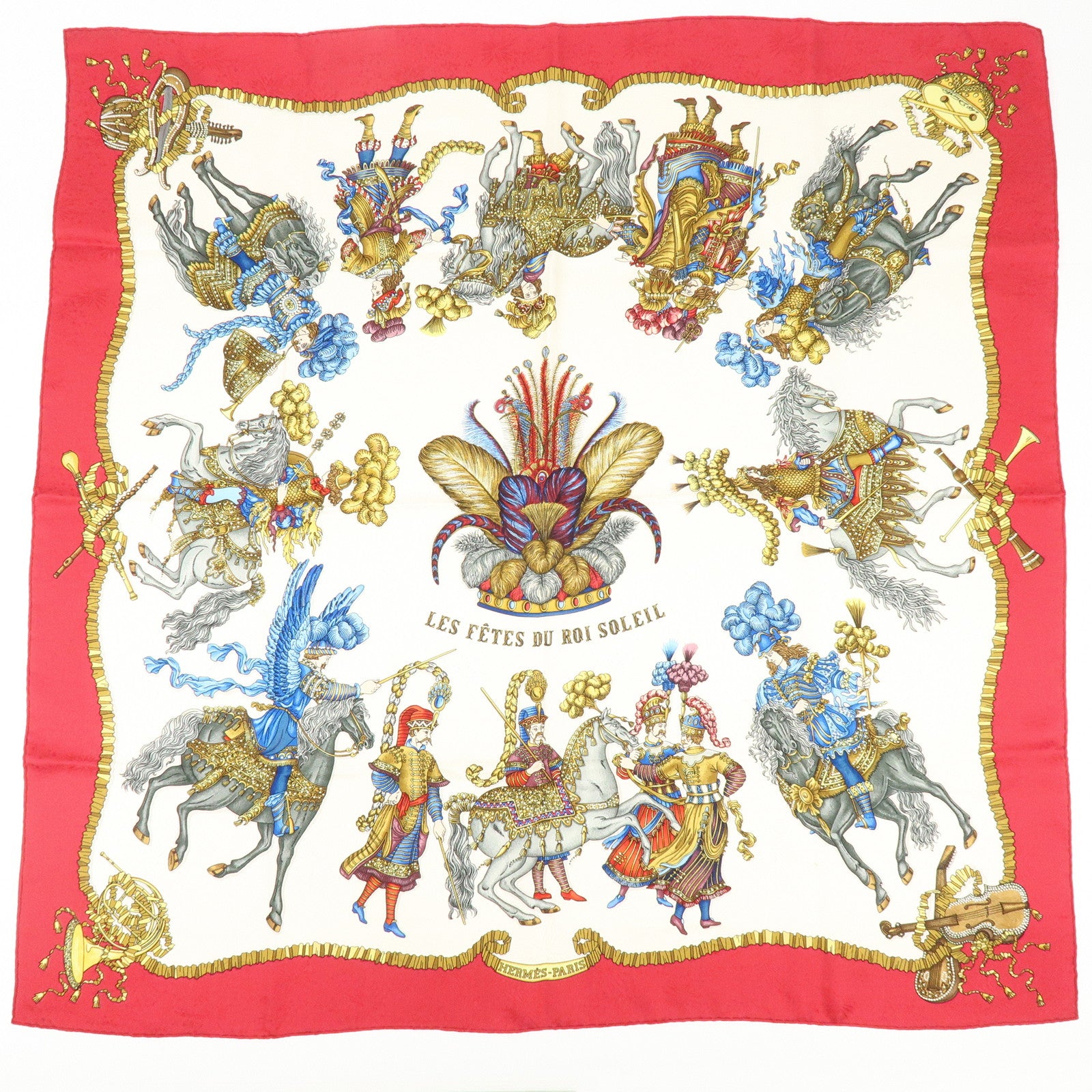 HERMES Carre 90 Set of 2 Silk 100% Scarf Brown Red