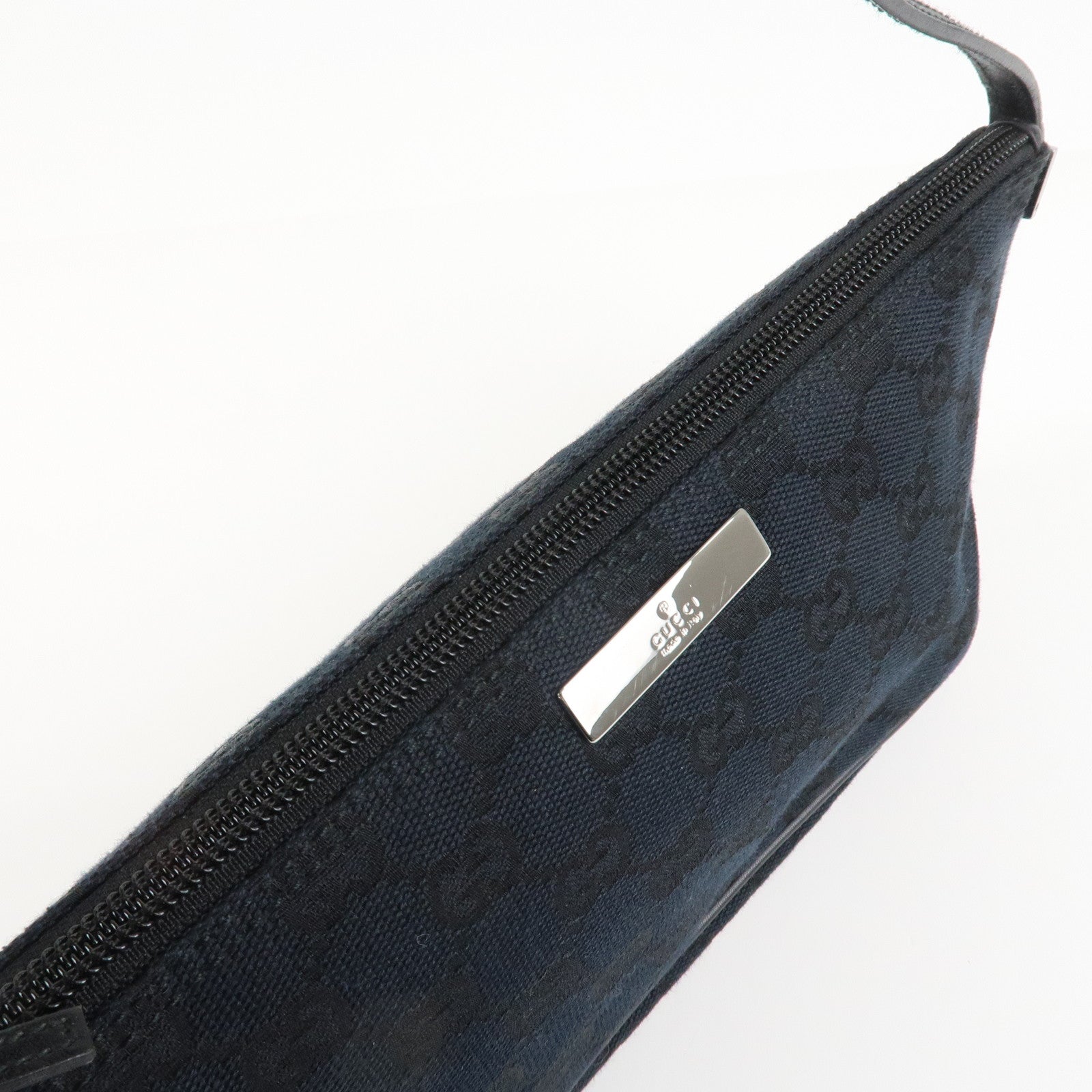 GUCCI GG Canvas Leather Accessory Pouch Hand Bag Black 039.1103 Used