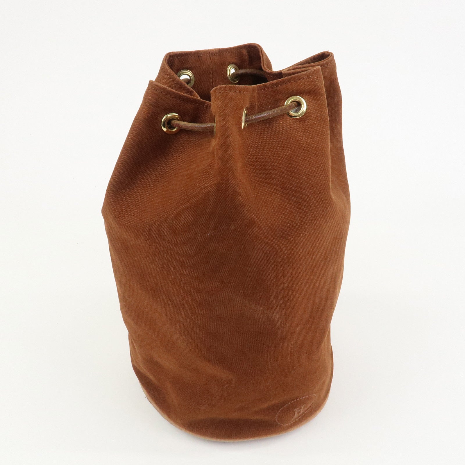 HERMES Canvas Leather Porochon Mimil PM Drawstring Backpack Brown