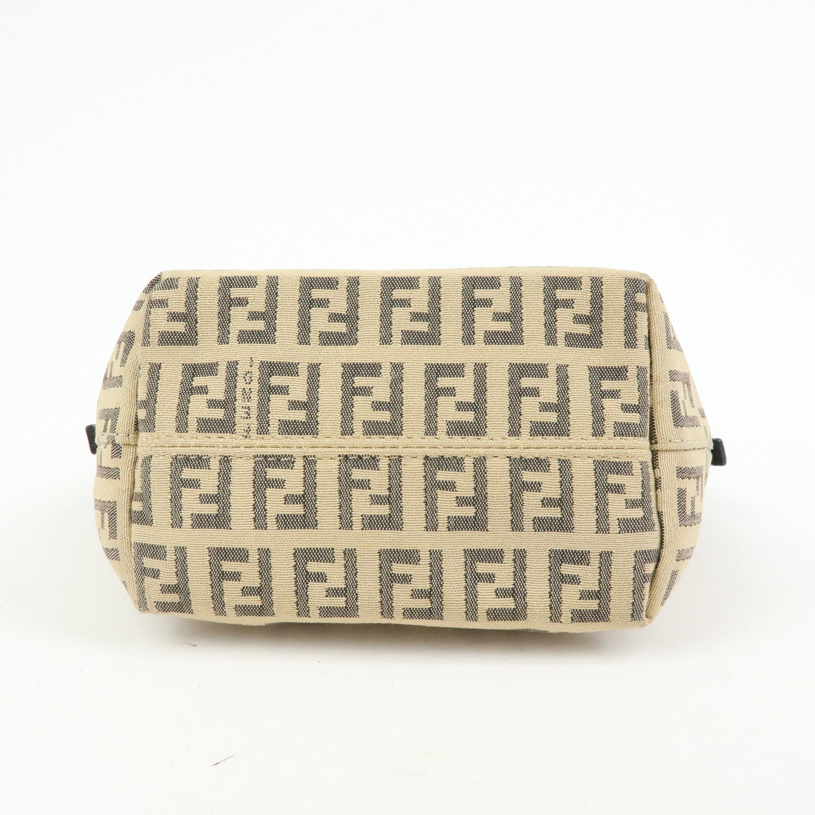 FENDI Zucchino Canvas Leather Mini Hand Bag Beige Black 8BK031