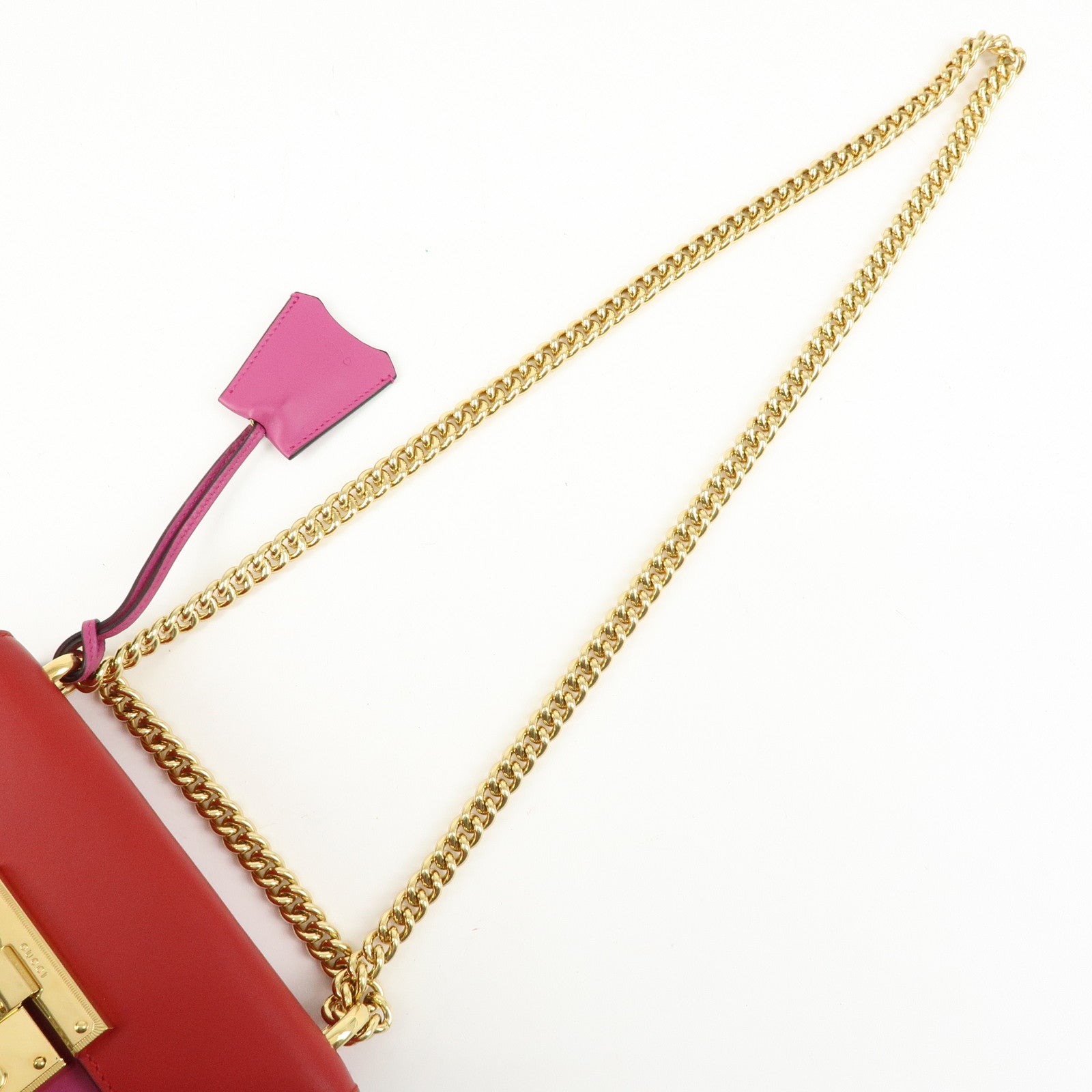 GUCCI Leather Chain Shoulder Bag Crossbody Bag Pink Red 409487