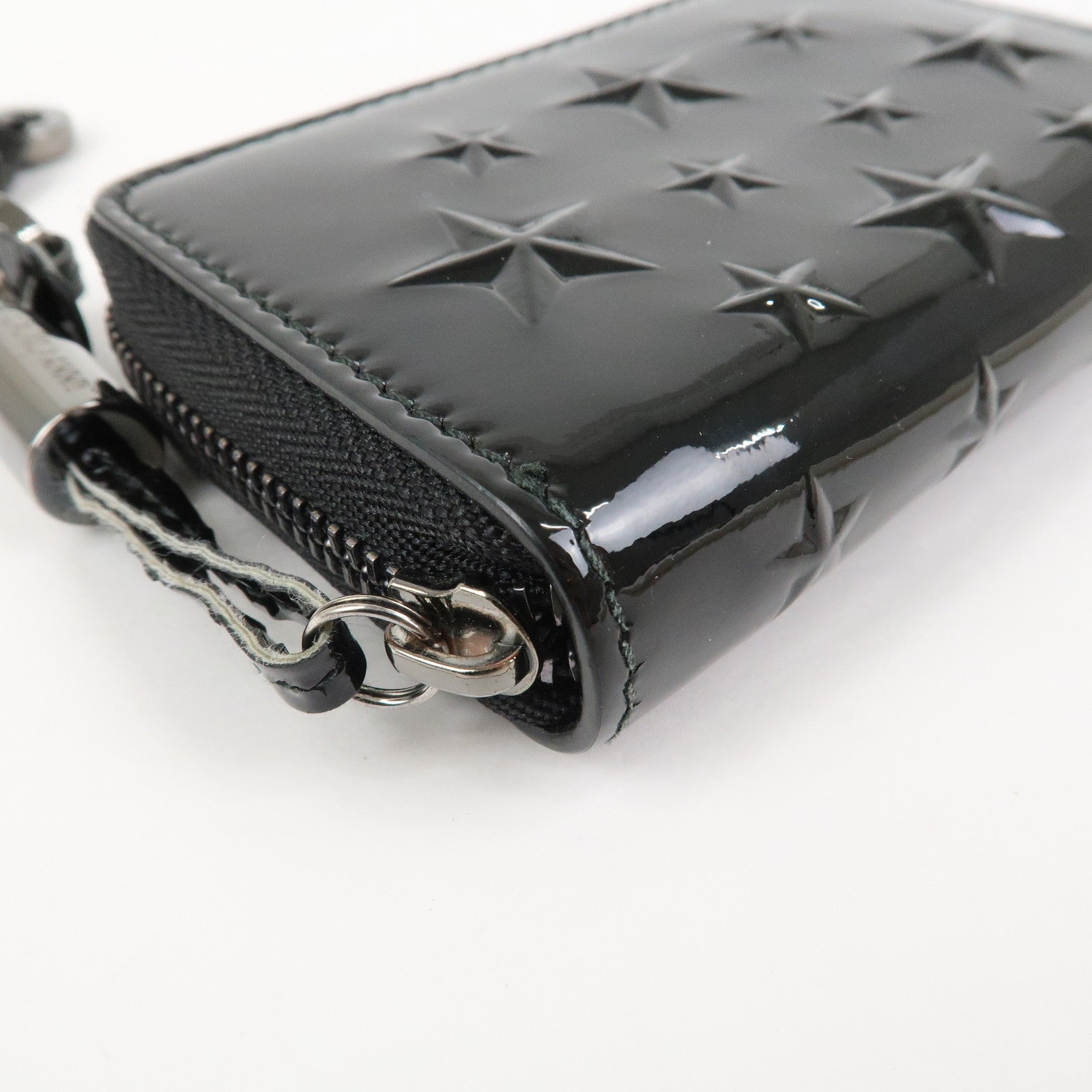 JIMMY CHOO Patent Leather Star Studs Coin Case Card Case Black
