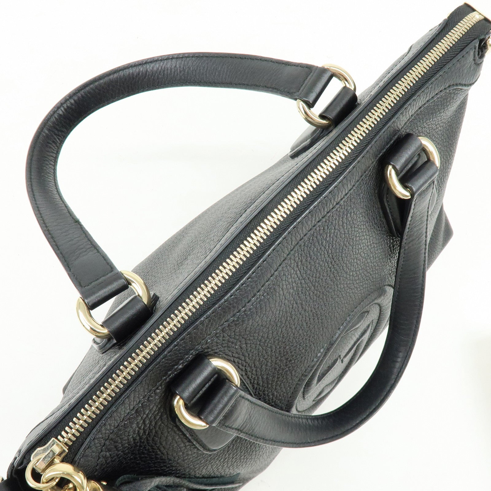 GUCCI SOHO Interlocking G Leather Tote Bag Hand Bag Black 308362
