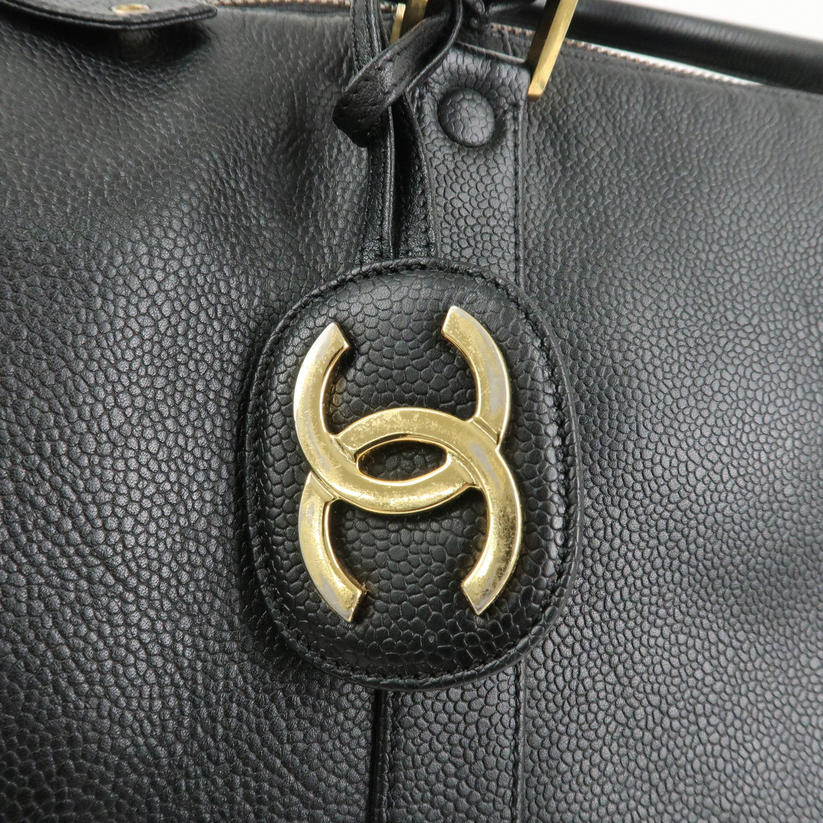 CHANEL COCO Mark Caviar skin Boston Bag Black Gold