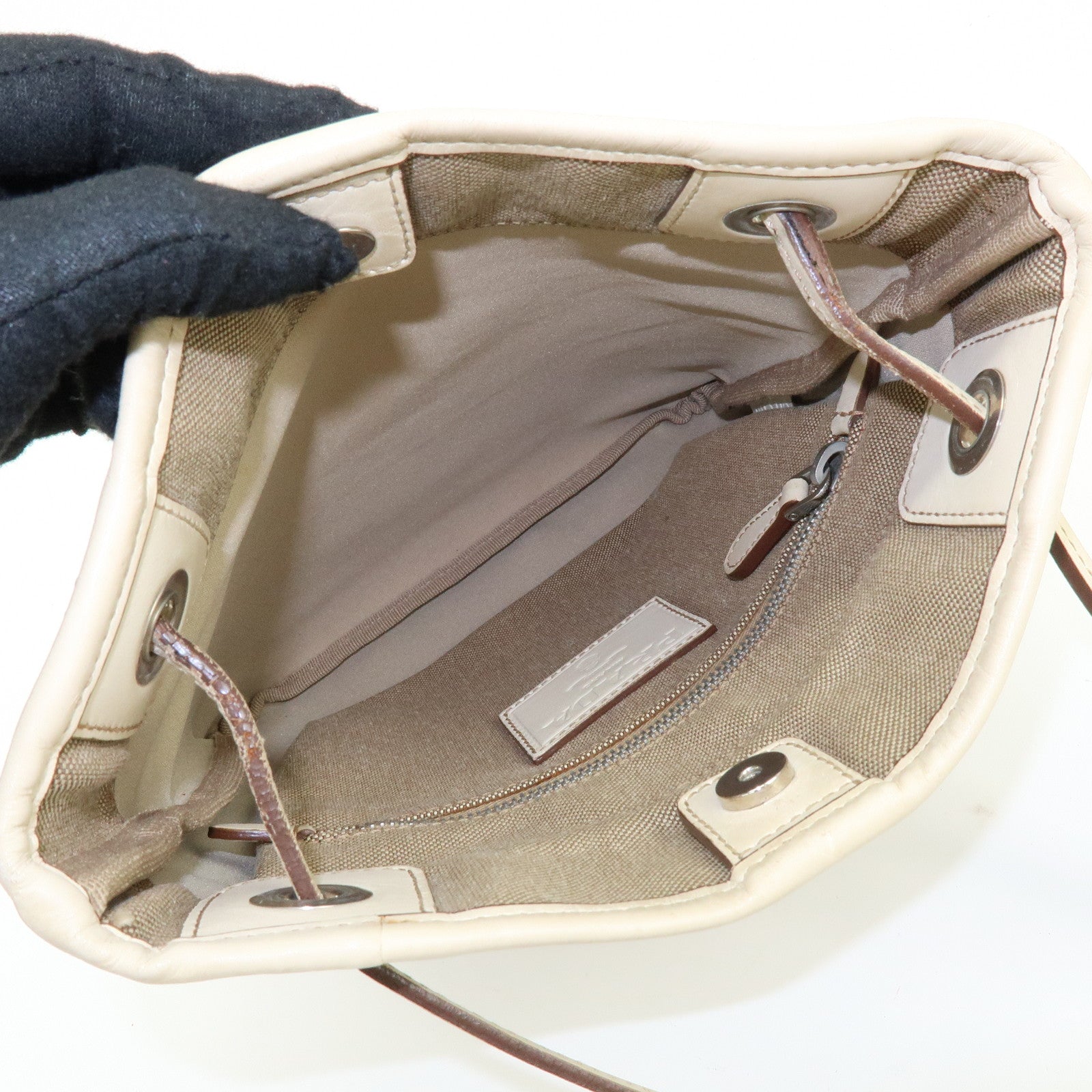 PRADA Logo Jacquard Leather Shoulder Bag Crossbody Bag Beige