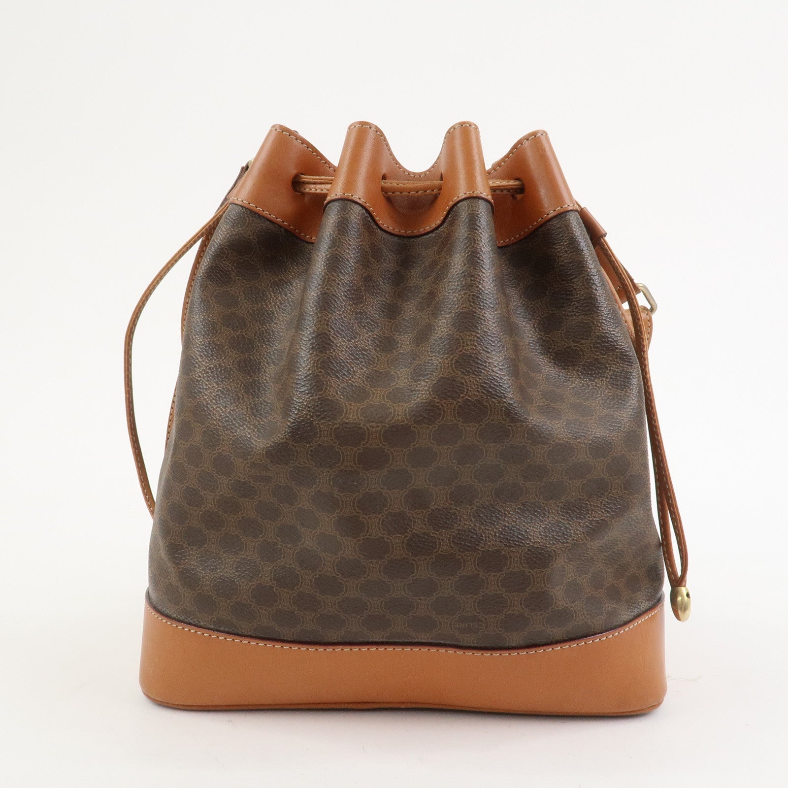CELINE Macadam PVC Leather Drawstring Shoulder Bag Brown