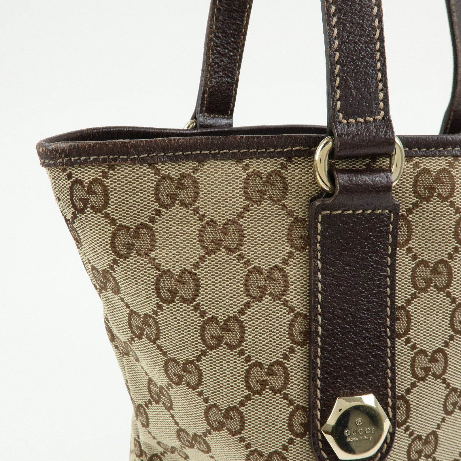 GUCCI GG Canvas Leather Tote Bag Shoulder Bag Beige Brown 153009