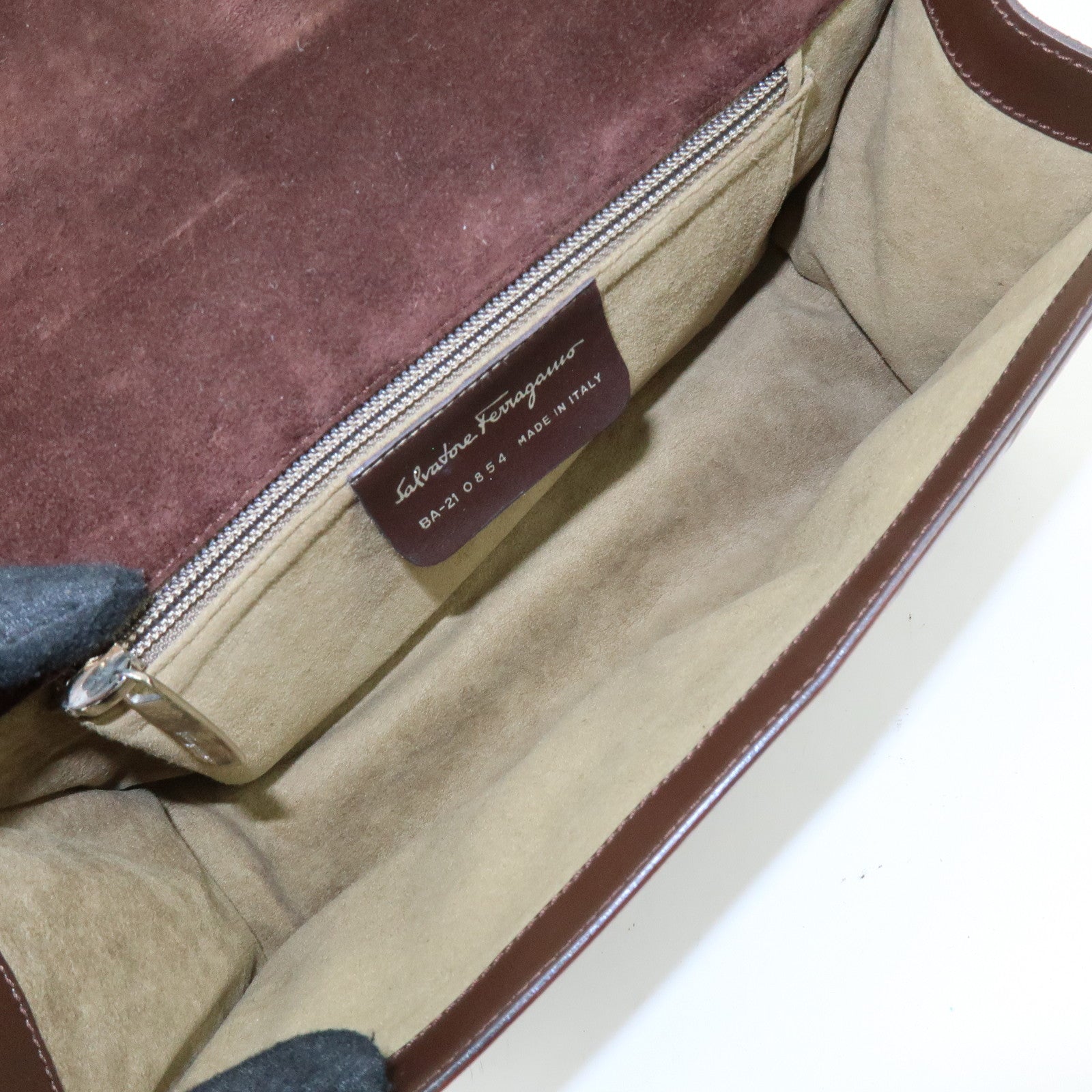 Ferragamo Gancini Leather Shoulder Bag Hand Bag Dark Brown
