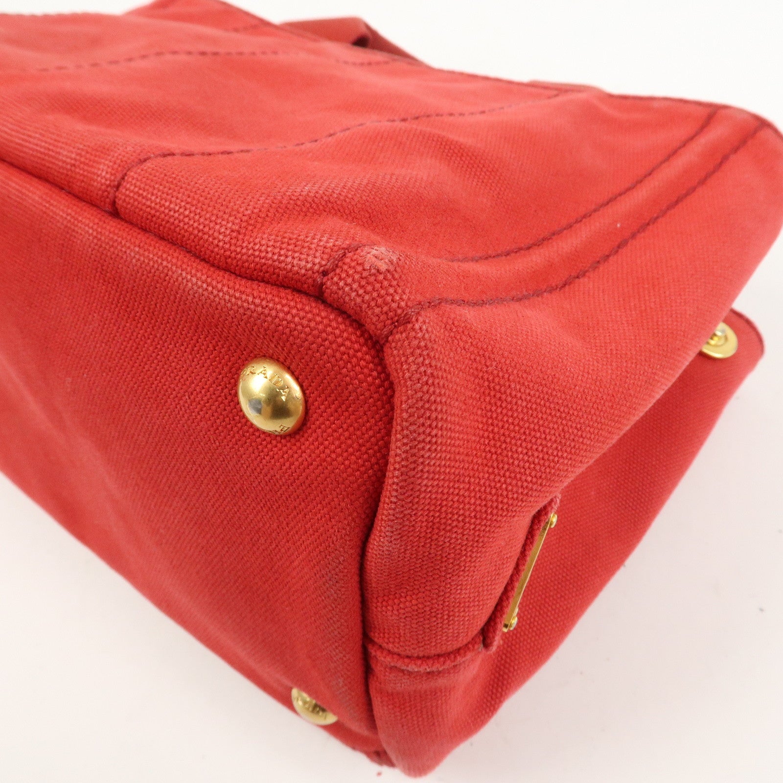 PRADA Logo Canapa Mini Canvas Hand Bag Tote Bag Red BN2439