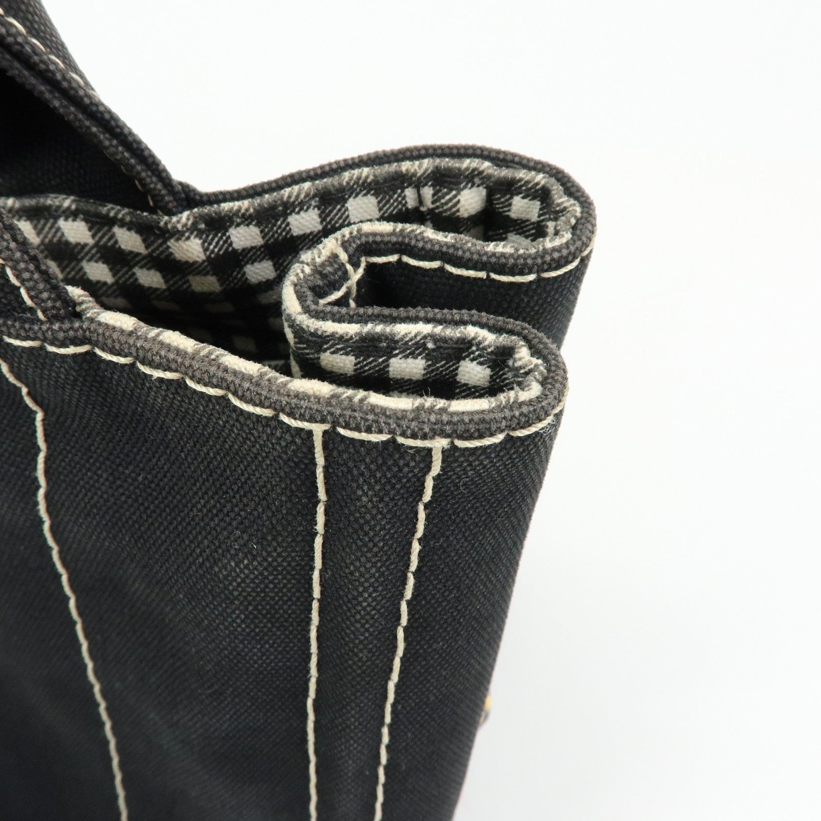 PRADA Canapa Mini Triangle Logo Canvas 2Way Hand Bag Black 1BG439