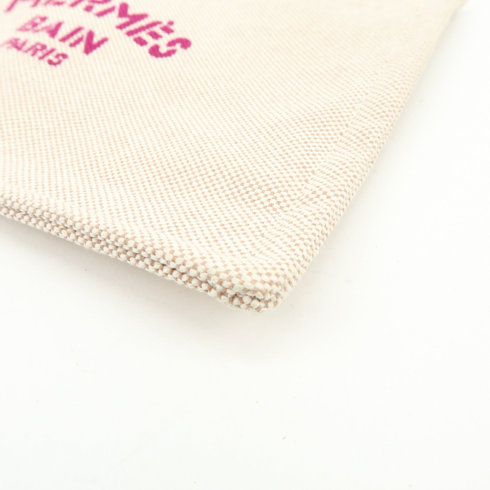 HERMES New Yachting PM Canvas Leather Flat Pouch Beige Purple