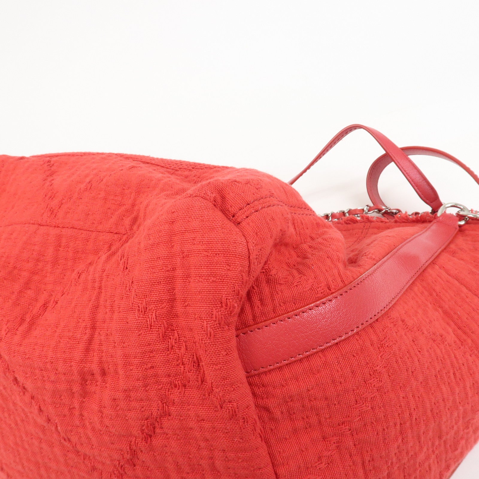 CHANEL COCO Mark Canvas Calf Leather Shopping Bag Large Red A57168