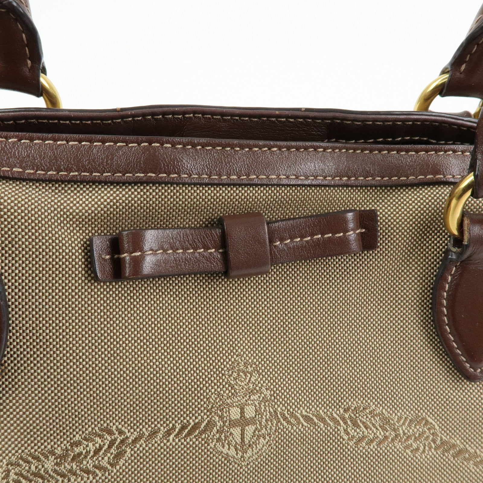 PRADA Triangle Logo Jacquard Leather Tote Bag Beige Brown 1BG158