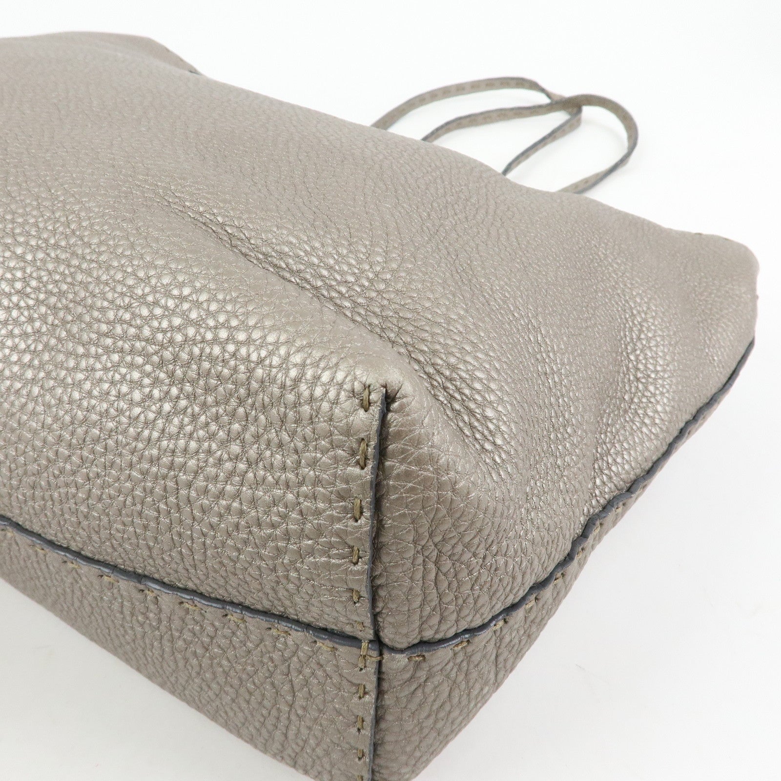 FENDI Selleria Leather Tote Bag Shoulder Bag Silver 8BH126