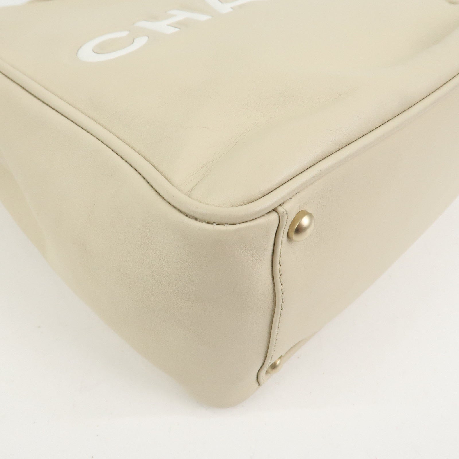 CHANEL Camelia Lambskin Hand Bag Tote Bag Ivory A20856