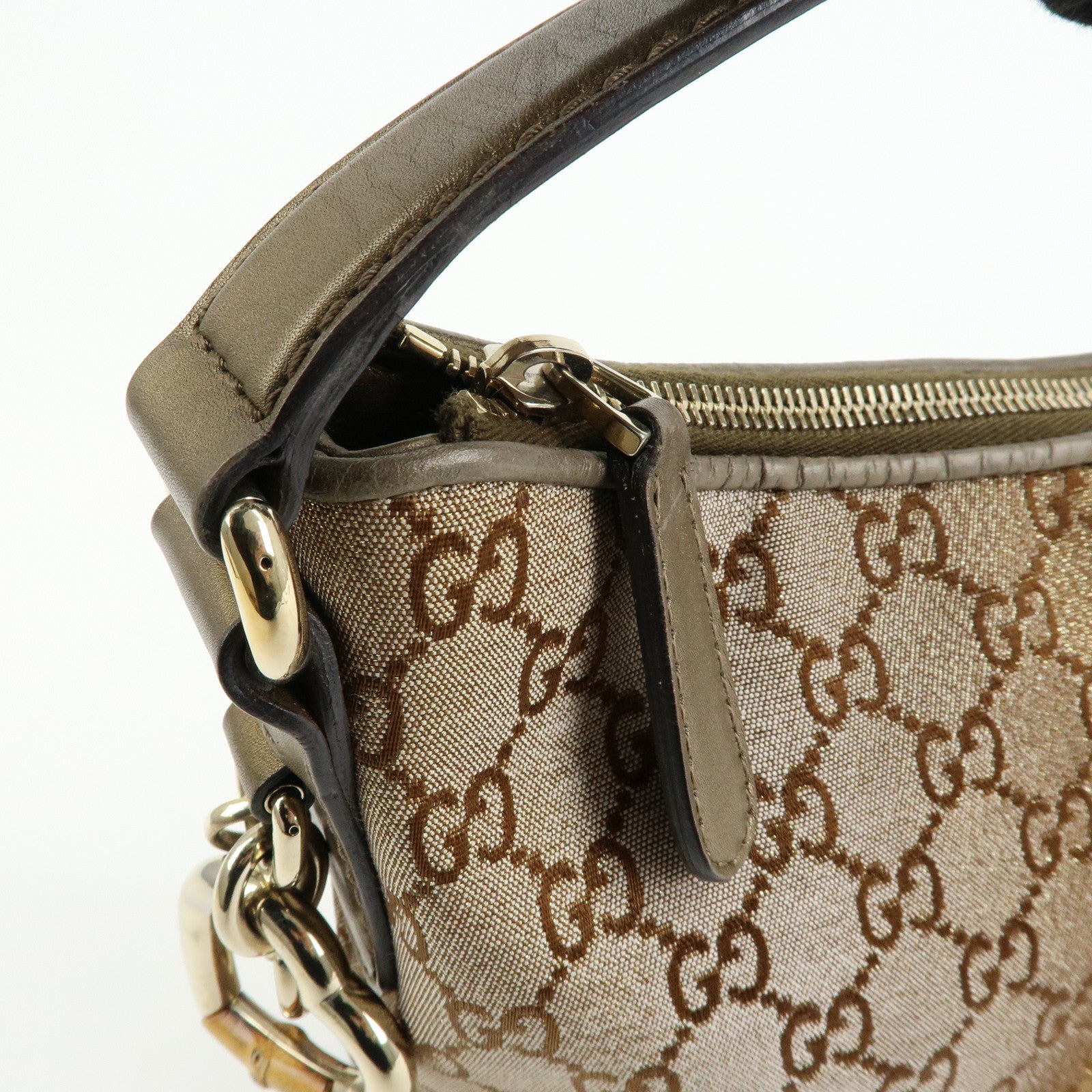 GUCCI Bamboo Heartbit GG Canvas Leather Shoulder Bag Brown 269959